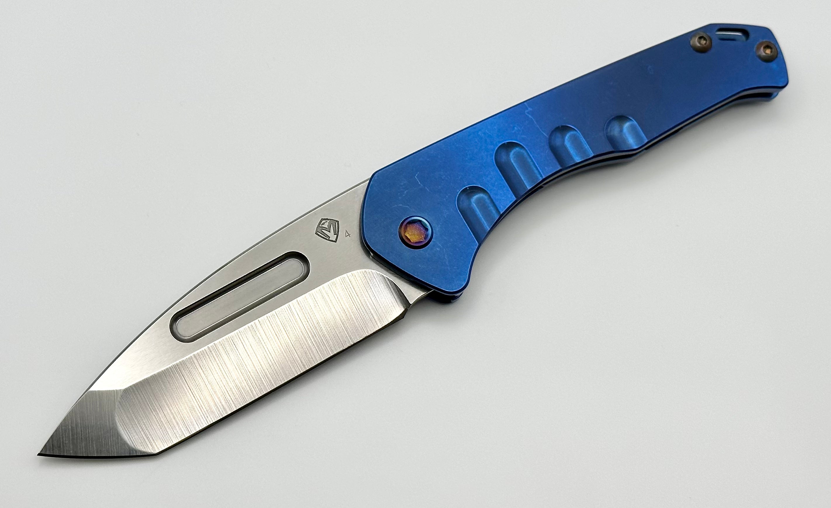 Medford Praetorian Slim S45VN Tumbled Tanto & Blue Tumbled Handles w/ Flamed Hardware/Clip