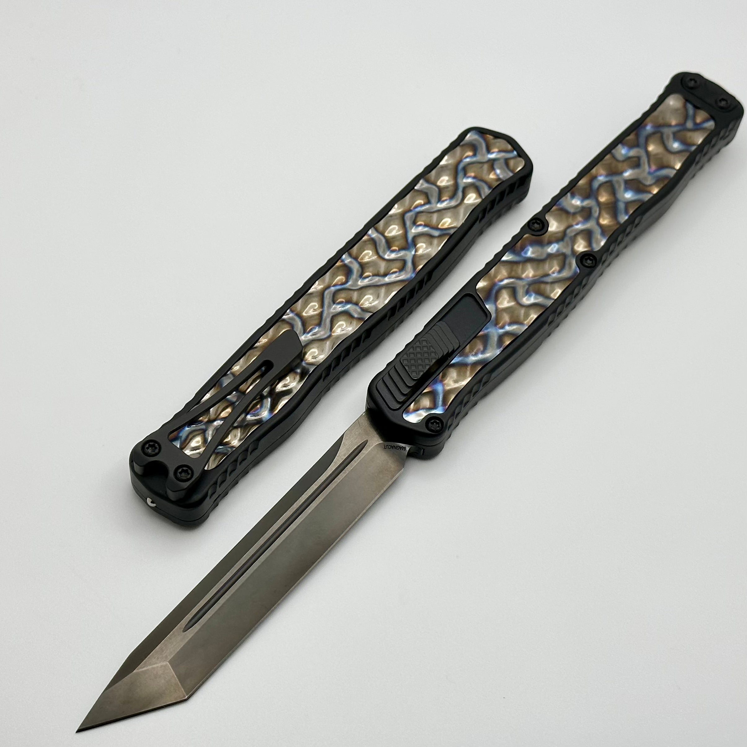 Heretic Knives Cleric II 2 Flamed Titanium Inlays & DLC Tanto Magnacut H019-6A-FTI