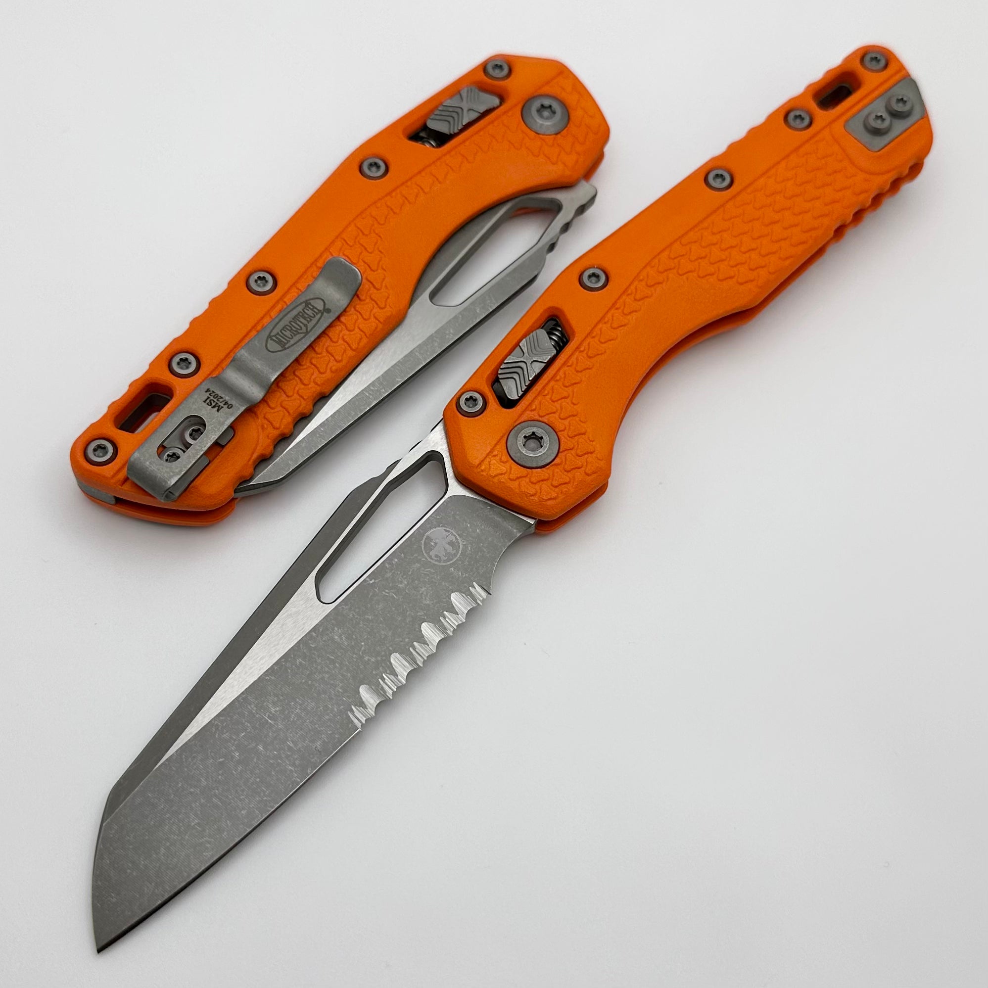 Microtech Knives MSI RAM LOK Orange Polymer & M390MK Partial Serrated Apocalyptic 210T-11APPMOR