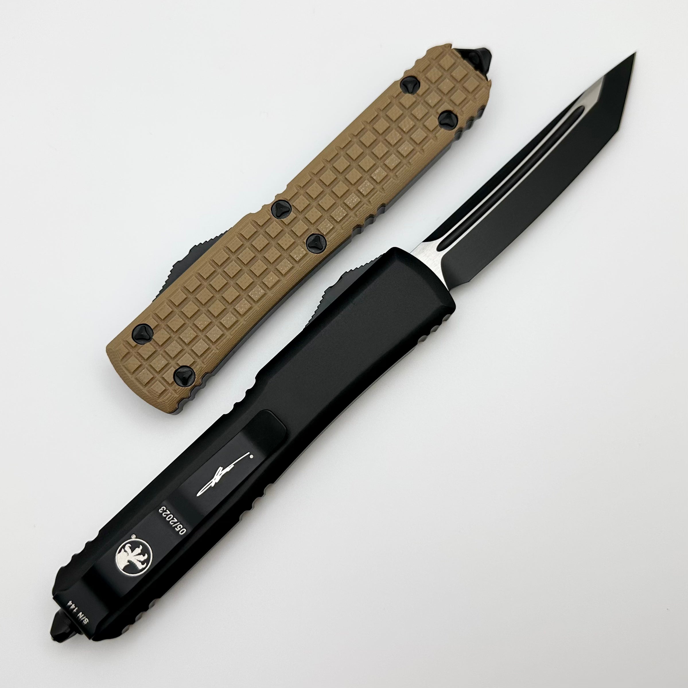 Microtech Ultratech Tan Frag G-10 Top Tactical Standard & Tanto Signature Series 123-1FRGTTAS