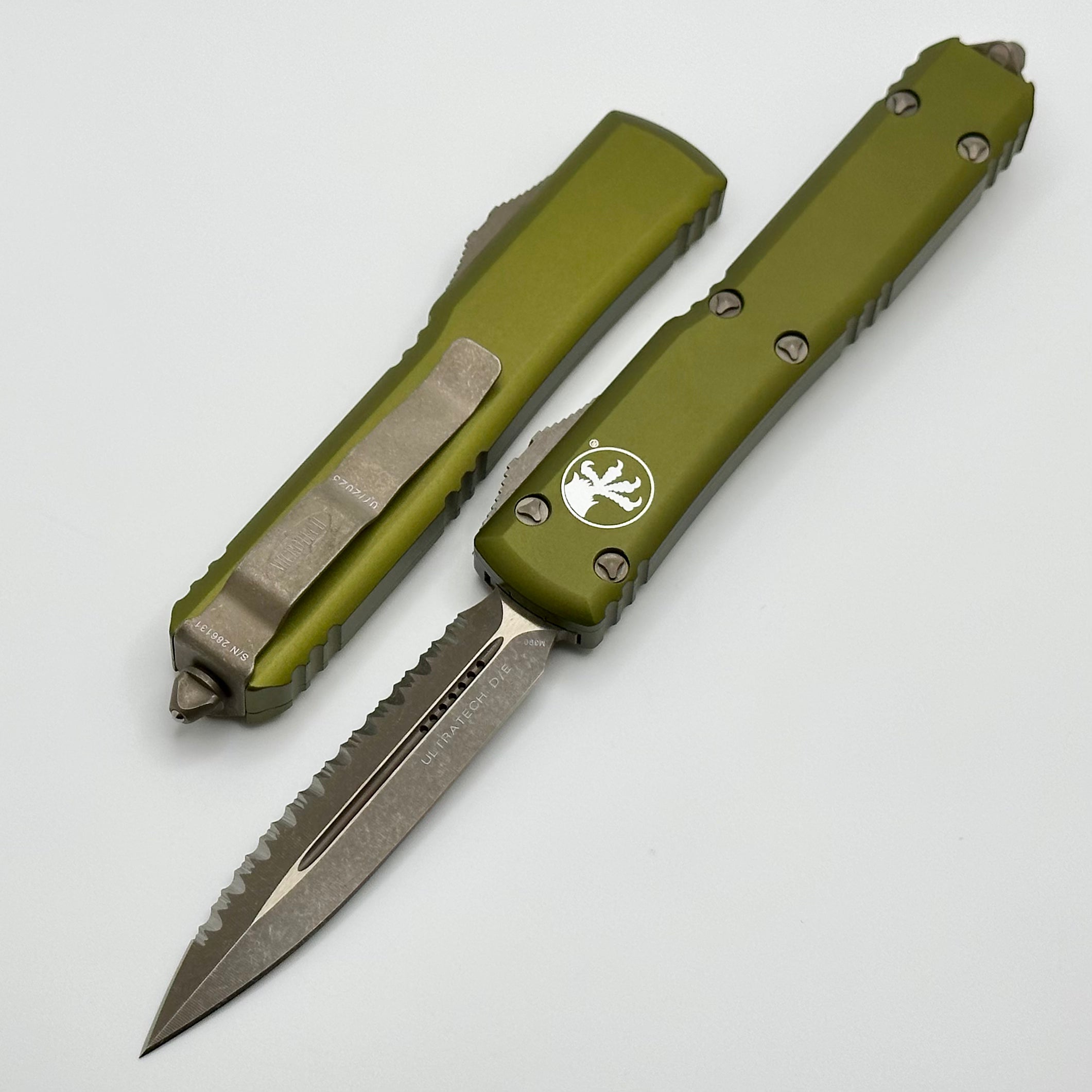 Microtech Ultratech w/ Double Edge Full Serrated Apocalyptic Bronze & OD Green 122-15APOD