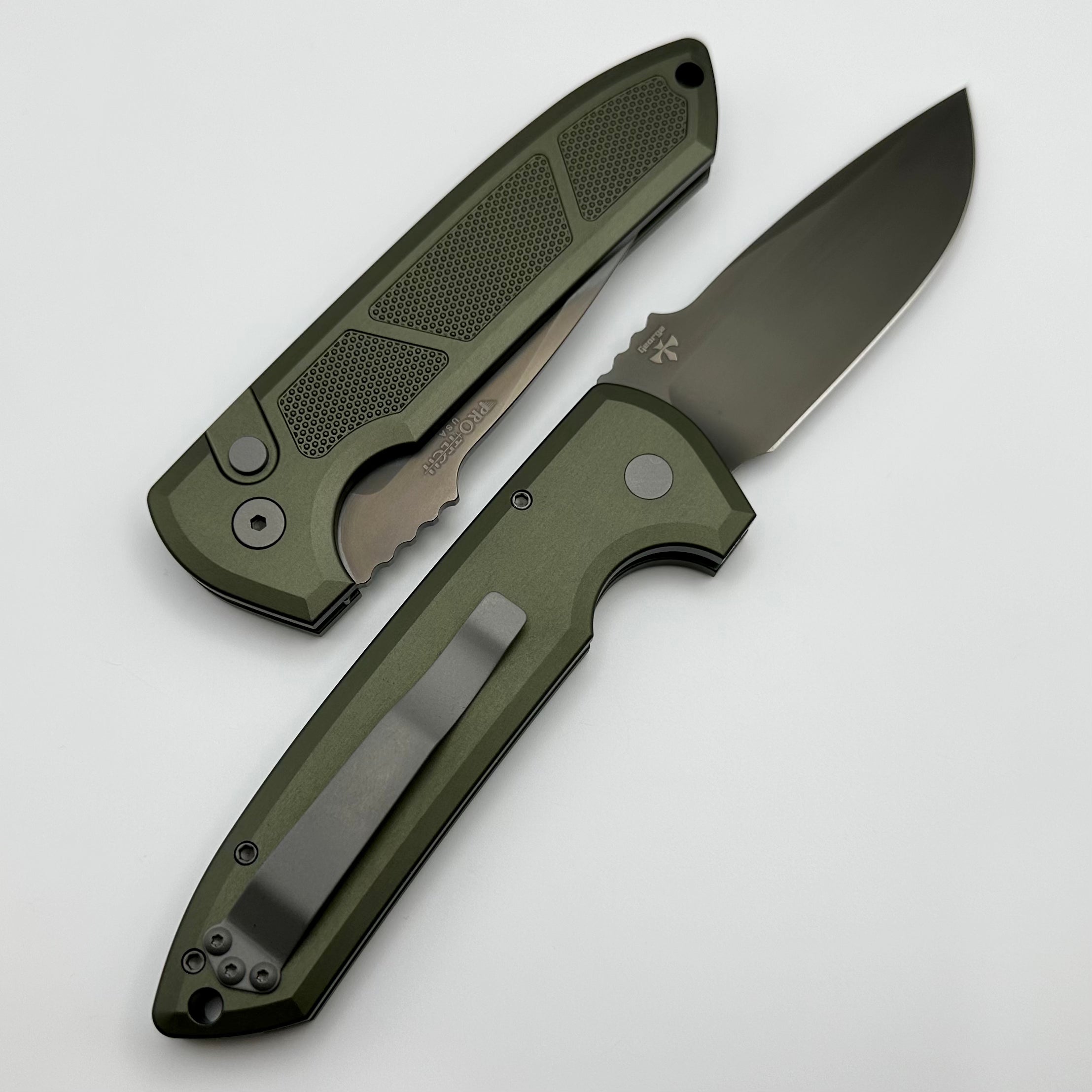 Pro-Tech Les George Rockeye Green Handle & Smoky Grey DLC CPM-D2 LG327-Green