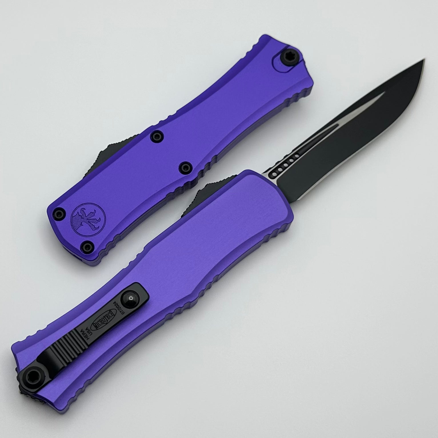 Microtech Knives Mini Hera Black Recurve M390MK w/ Purple Handle 1705M-1PU