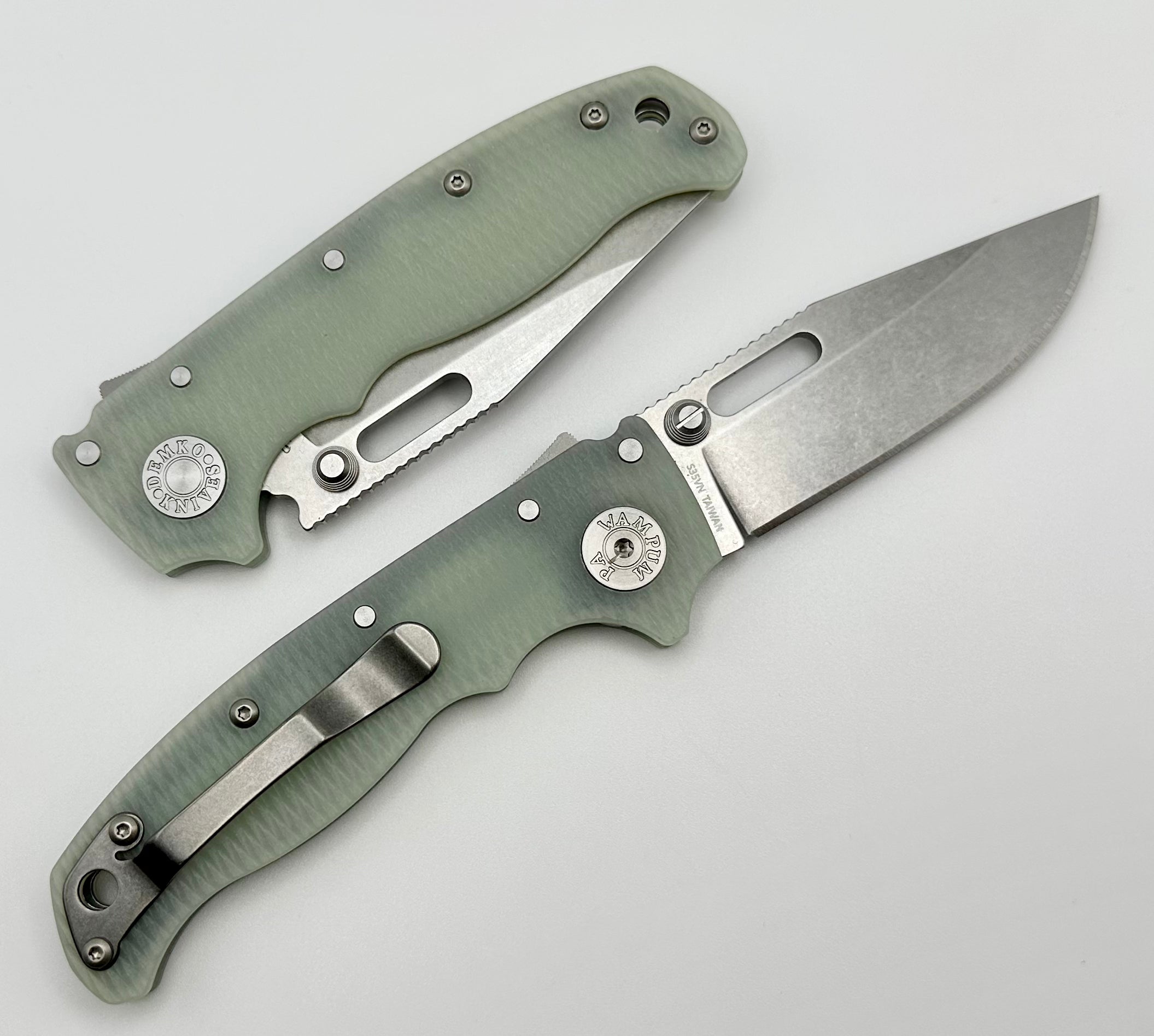 Demko AD20.5 S35VN Clip Point & Natural Jade G-10