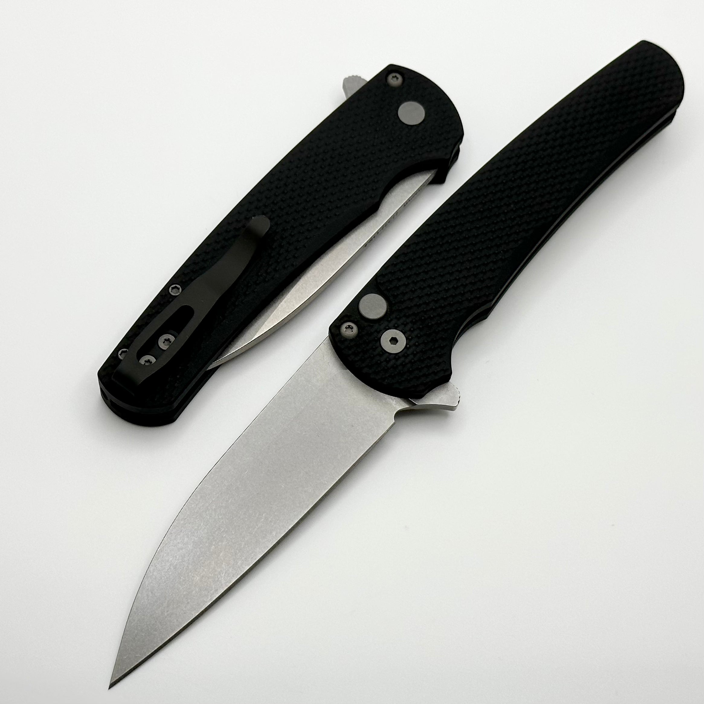 Pro-Tech Malibu Textured Black Handle w/ Black Hardware & Stonewash MagnaCut Wharncliffe Blade 5305