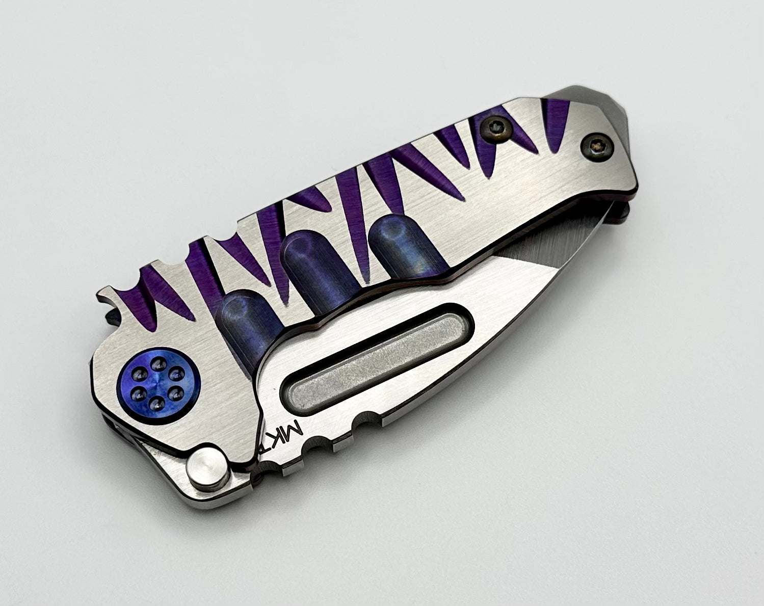 Medford Micro Praetorian T w/ S45 Tumbled Tanto & Violet Show Lights Faced Handles w/ Violet Hardware