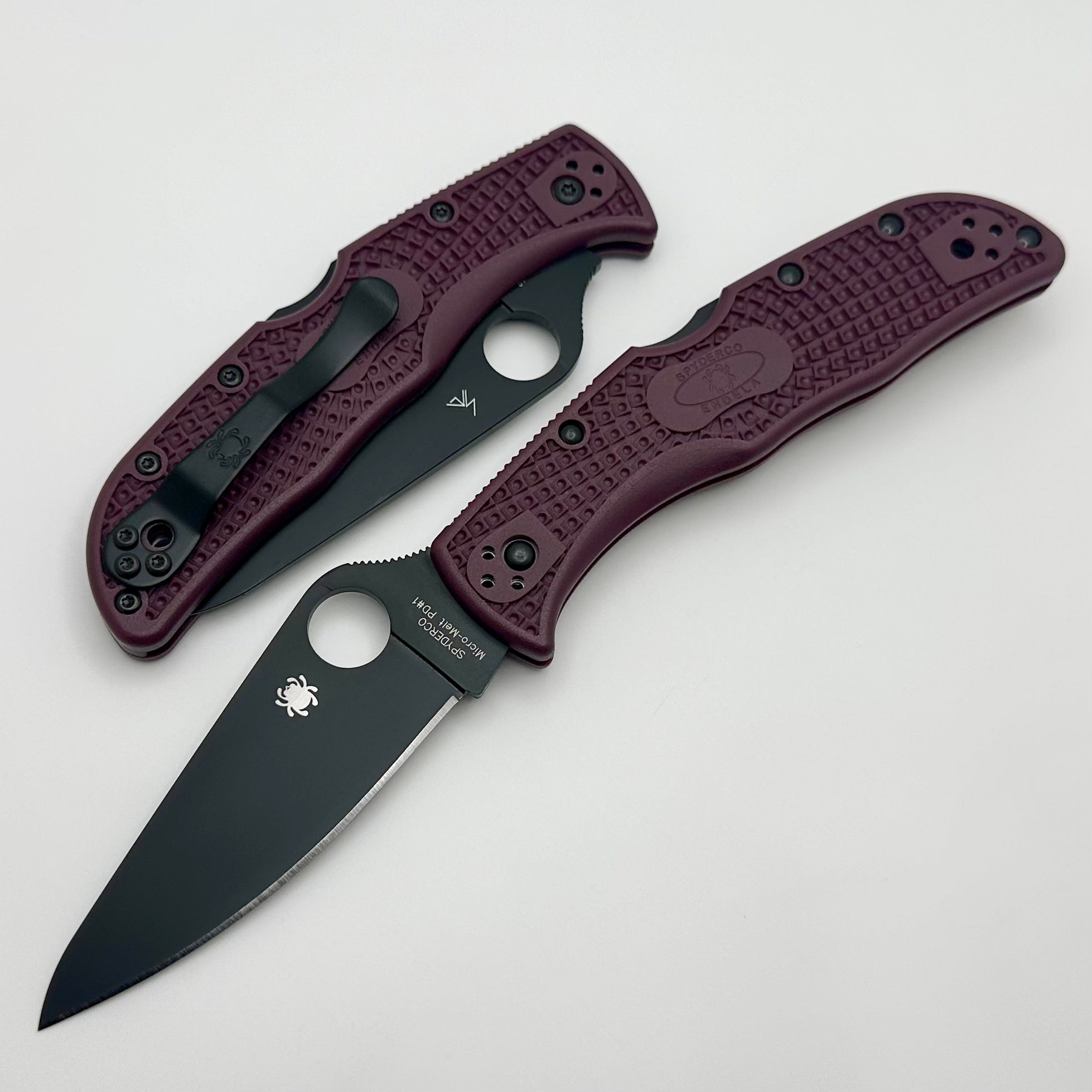 Spyderco Endela Burgundy Lightweight FRN & Micro Melt PD-1 Sprint Run C243BGBKP