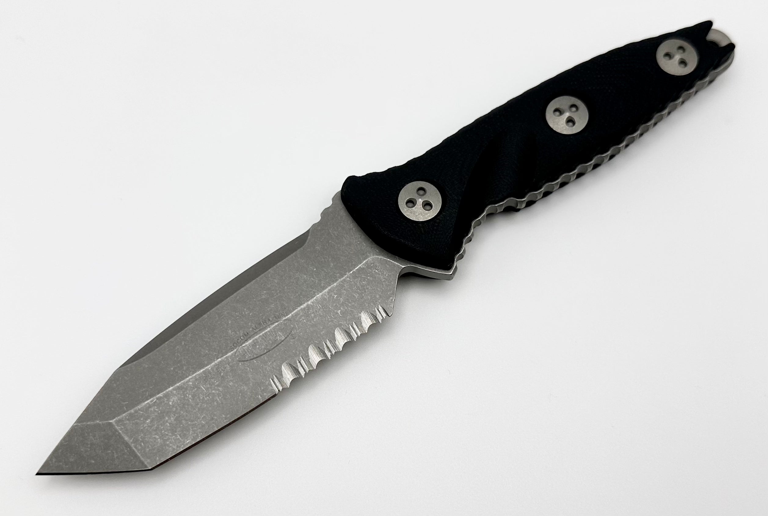 Microtech Socom Alpha Mini T/E Tanto Apocalyptic Partial Serrated Fixed Blade 114M-11AP