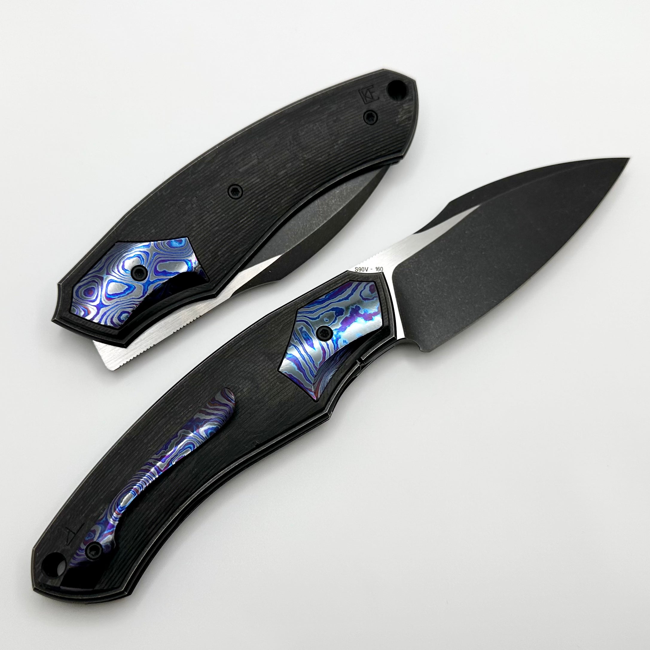 Custom Knife Factory Davless Carbon Fiber & ZircuTi w/ Two Tone Blackwash S90V