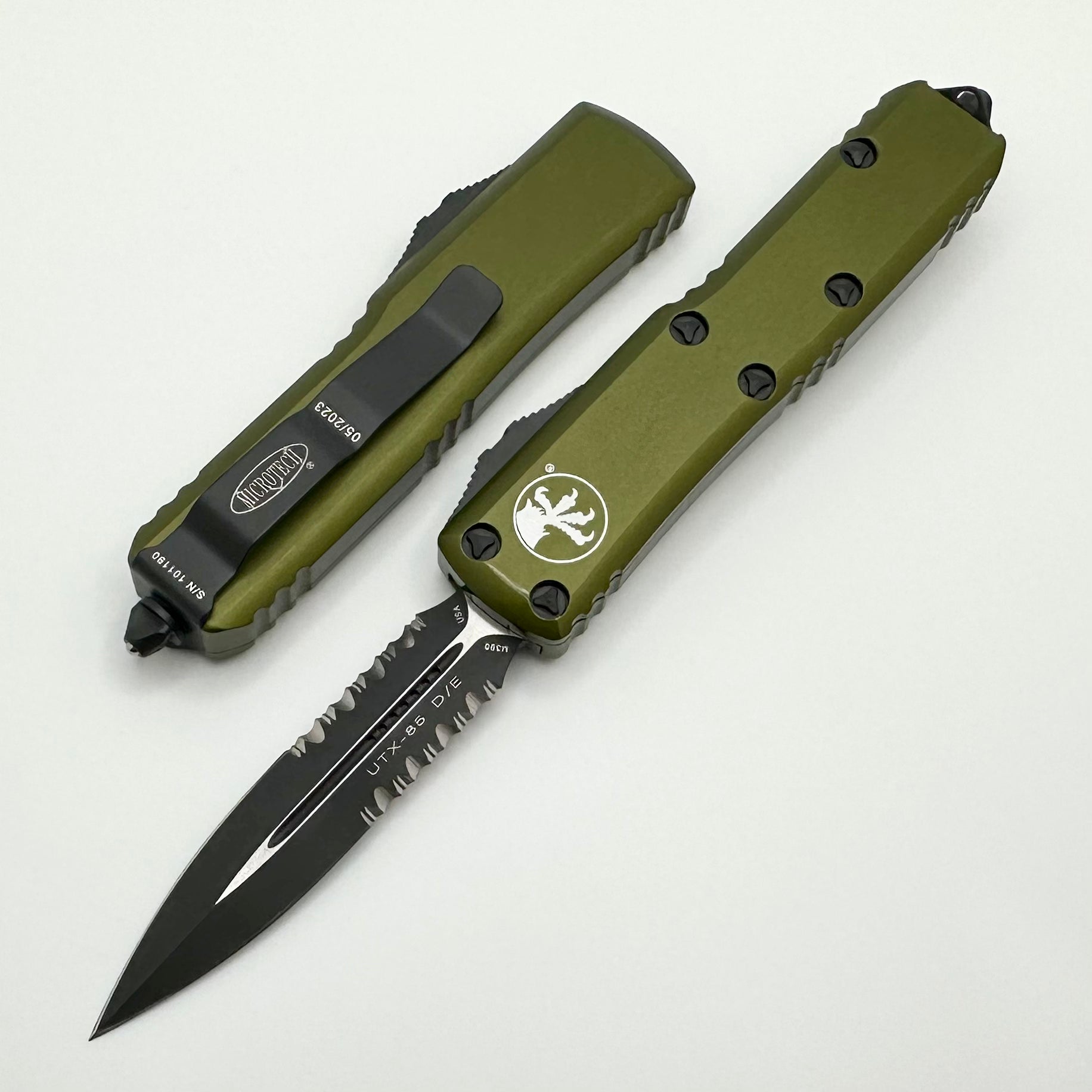 Microtech UTX-85 Double Edge Black Partial Serrated & OD Green 232-2OD