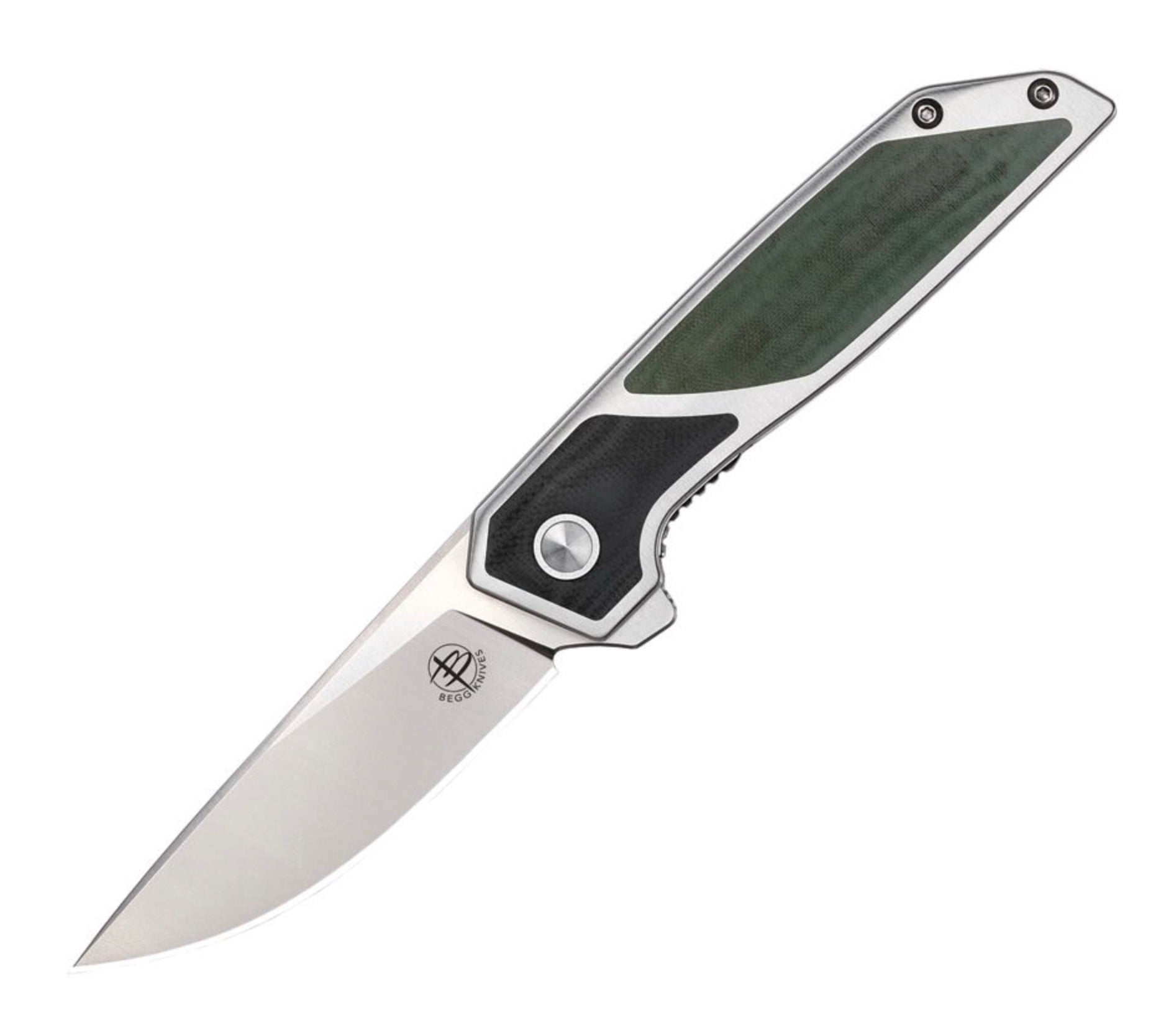 Begg Knives Diamici Stainless Steel Handles w/ Black/Green G-10 Inlays & D2 Blade BG014