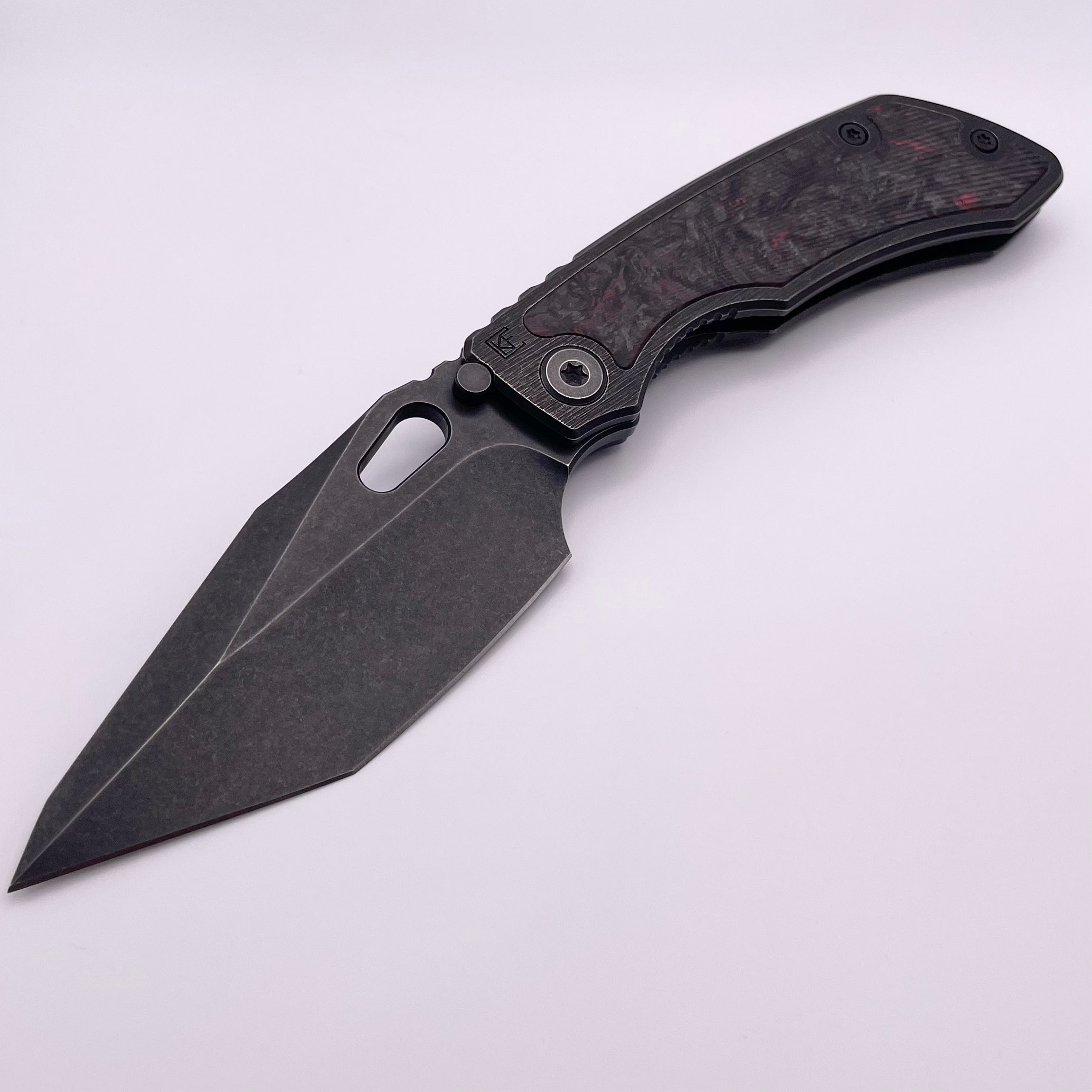 PRE OWNED Custom Knife Factory Rotten Design Evo T Carbon Fiber Inlaid Blackwash Handles w/ Blackwash S90V