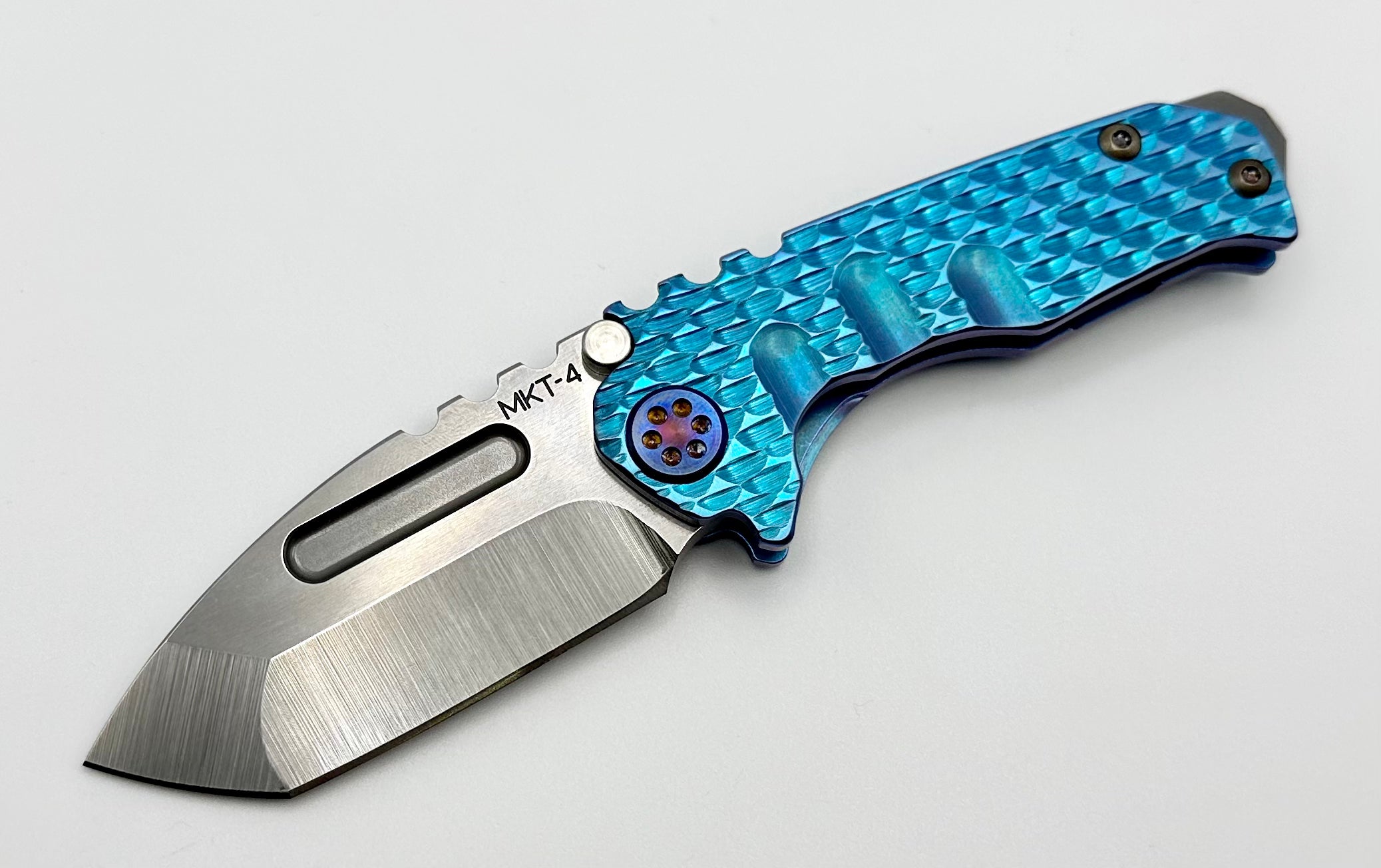 Medford Micro Praetorian T w/ S45 Tumbled Tanto & Blue Dragon Skin Handles w/ Flamed Hardware/Clip