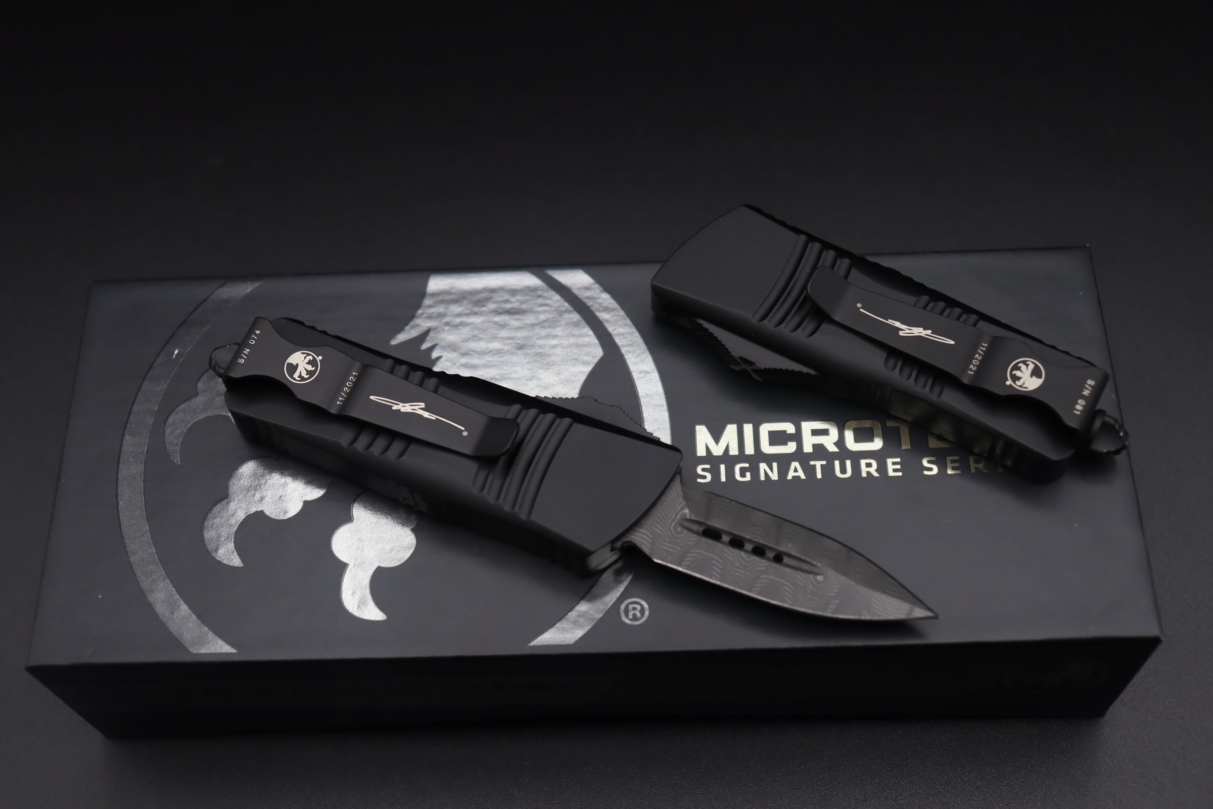 Microtech Mini Troodon D/E Damascus Carbon Fiber Top 238-16CFS