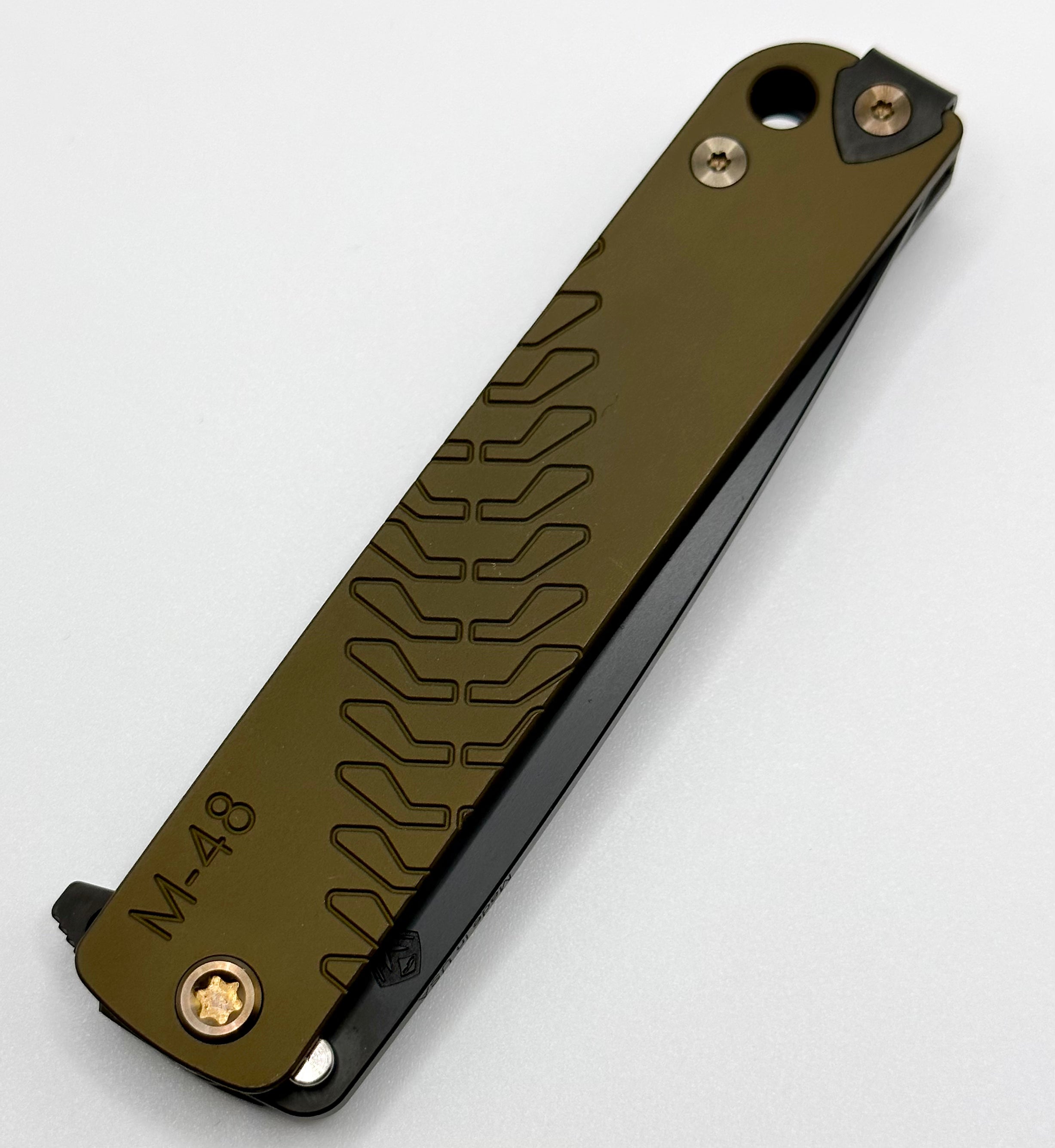 Medford M-48 PVD S35VN w/ Mustard Green Aluminum Handle w/ PVD Spring & Bronze Hardware w/ PVD Clip