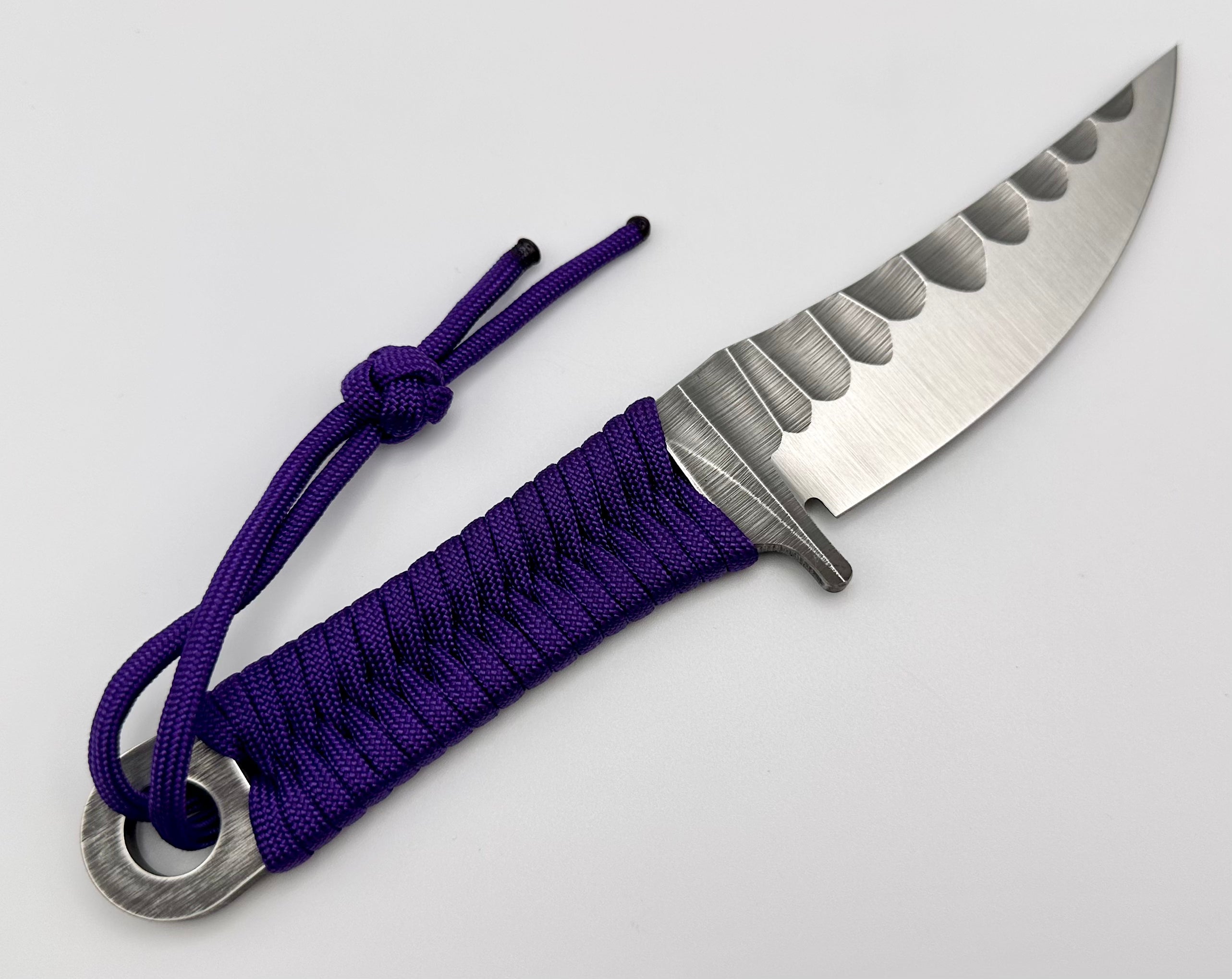 Borka Blades SBK-L M390 Rock Ground Fixed Blade & Chattanooga Leather Sheath w/ Purple Paracord Wrap