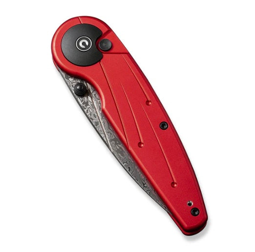 Civivi Starflare Button Lock Red Aluminum Handles w/ Damascus C23052-DS1