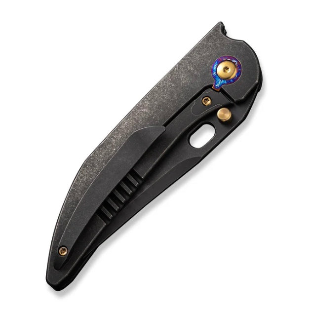 We Knife Attor Black Titanium Integral Handle w/ Golden Ti Inlays & Black Stonewash 20CV WE23037-1