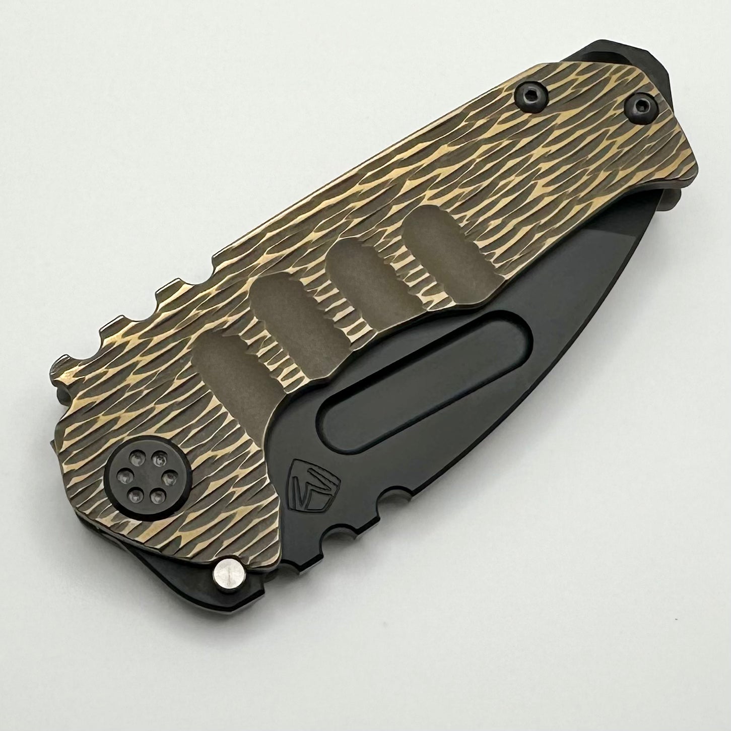 Medford Praetorian Genesis T Bead Blast/Brushed/Bronze Dragon Skin Handles w/ PVD Hardware/Clip & S45VN PVD Tanto