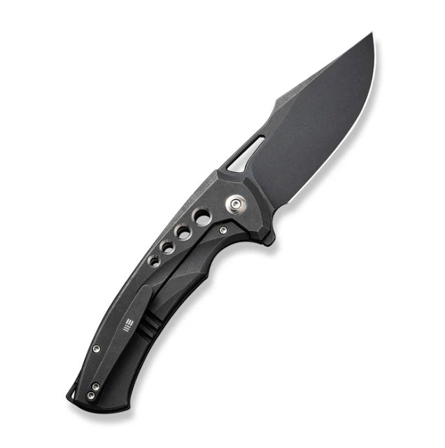 We Knife Swiftfin Black Titanium Handles w/ Satin Holes & Black Stonewash 20CV WE23051-1