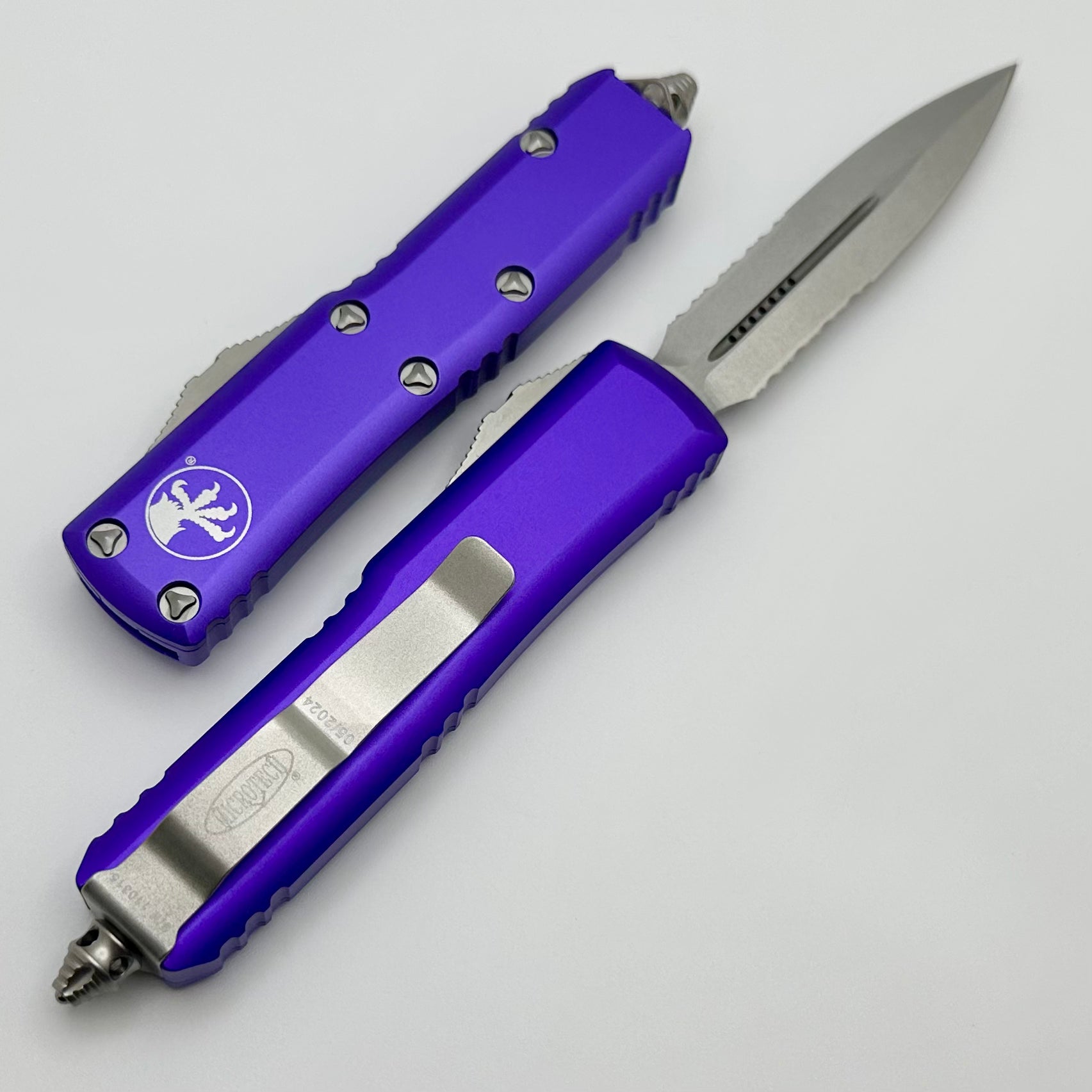 Microtech UTX-85 Double Edge Stonewash Partial Serrated & Purple 232-11PU