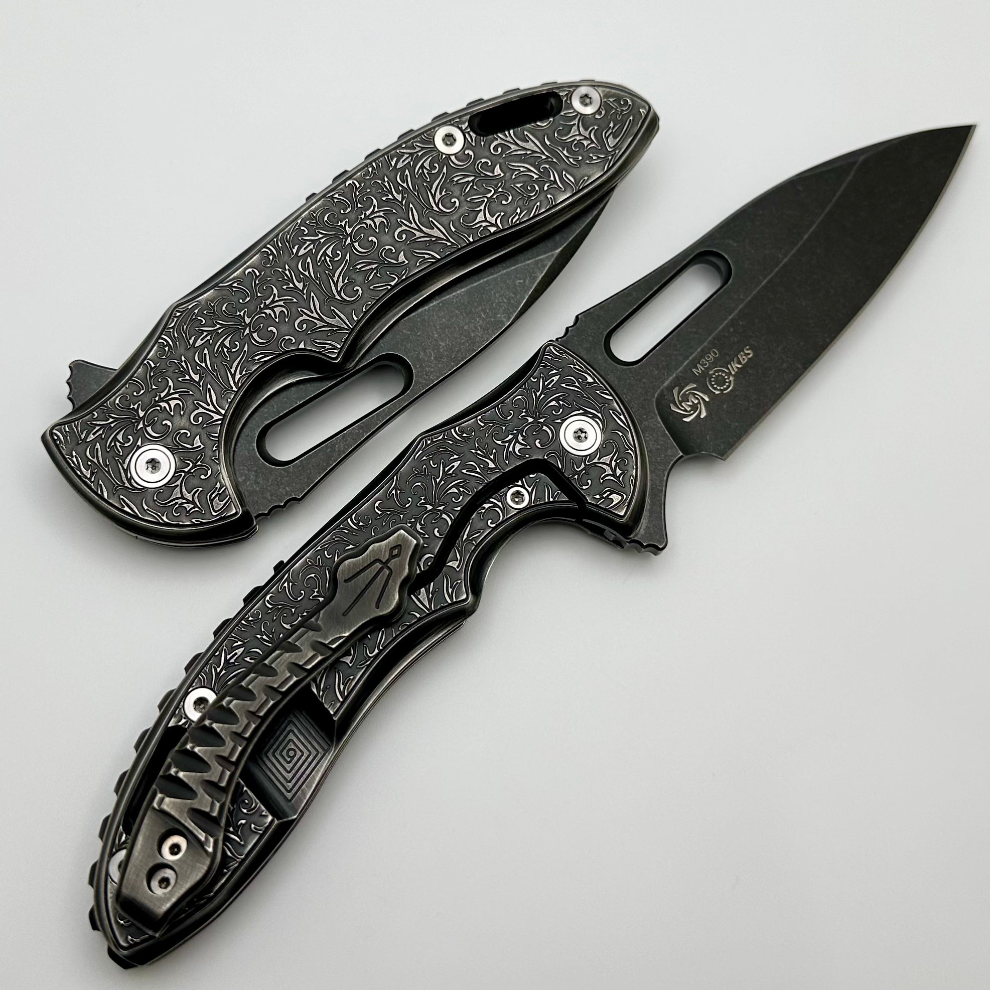 Mechforce Knives Sentry Rick Lala Collab PVD Black Scroll Pattern Titanium & PVD Black M390