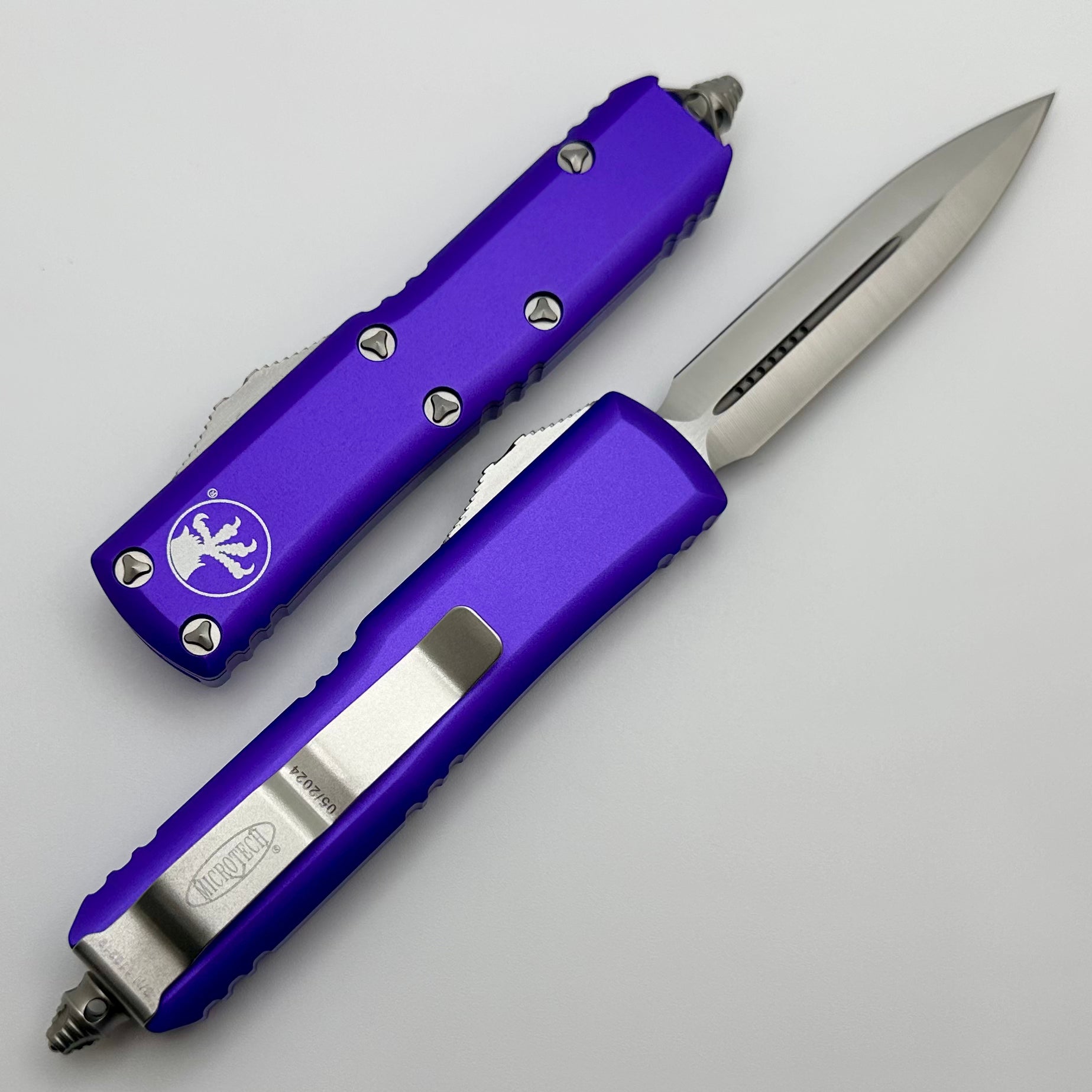 Microtech UTX-85 Double Edge Satin Standard & Purple 232-4PU