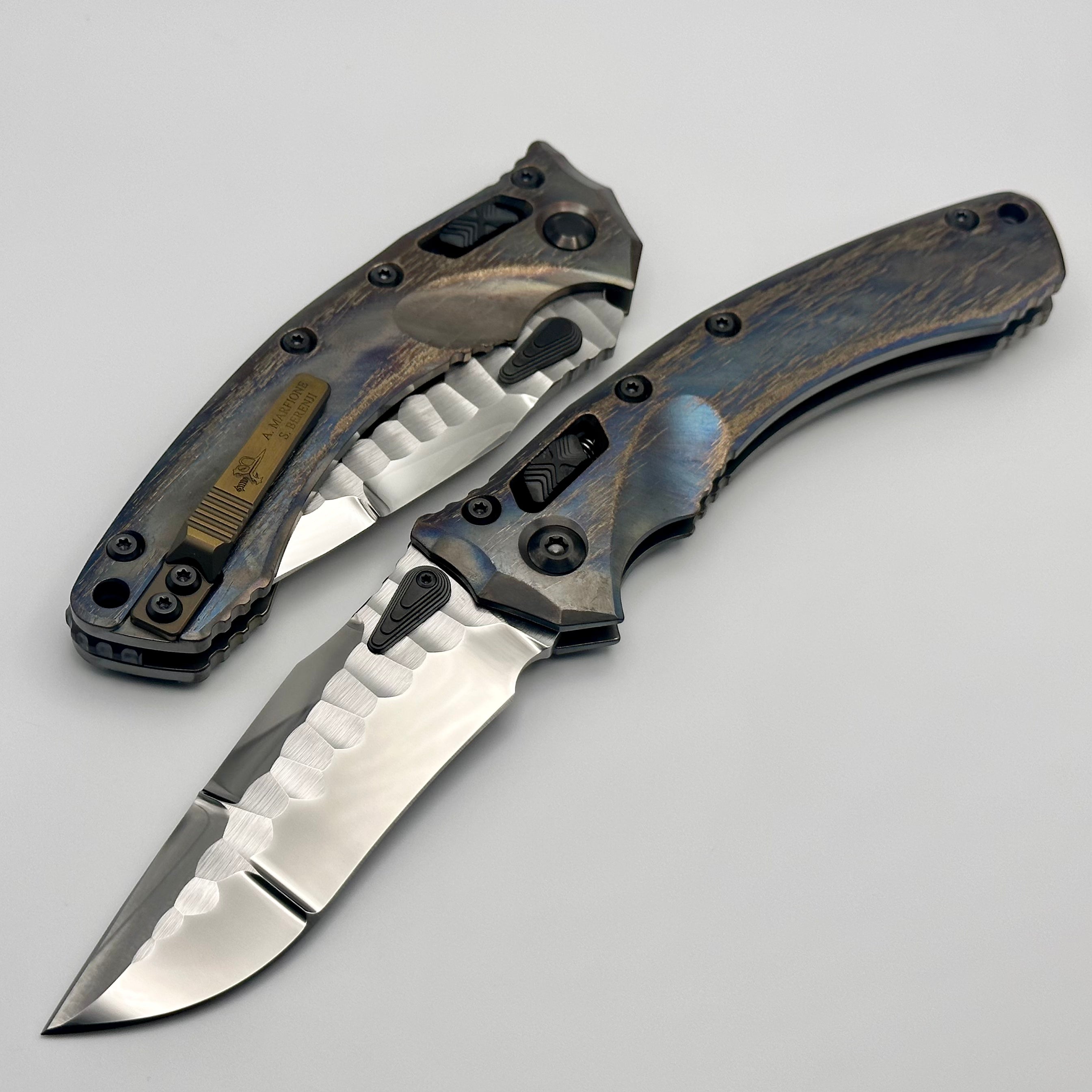 Marfione Custom Knives & Borka Blades Amphibian RAM-LOK Diamondwash Rock Star M390 & Cosmic Titanium w/ DLC Two Tone Hardware