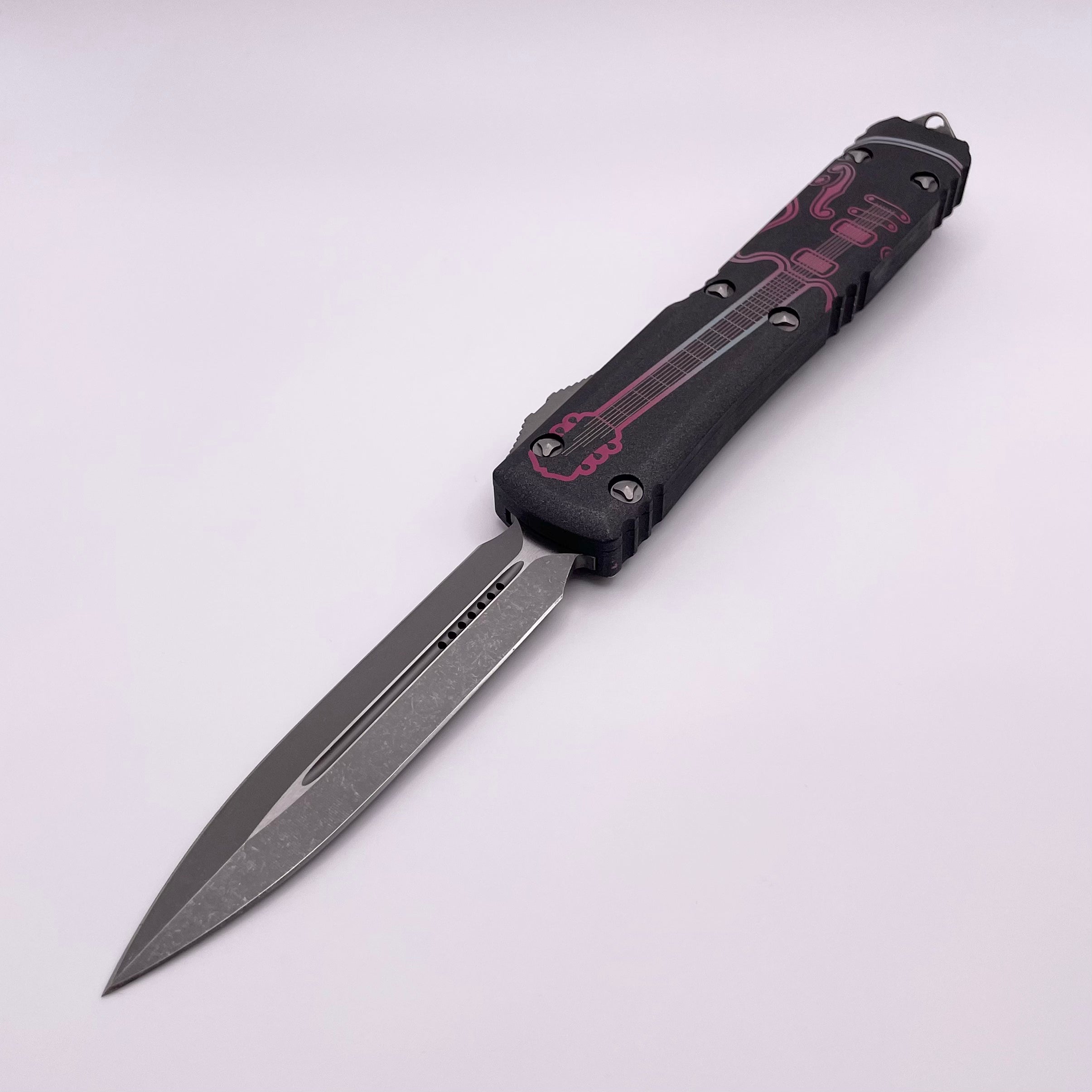 PRE OWNED Microtech Ultratech NCKS 2023 Pink & Light Blue Double Edge Apocalyptic Standard 122-10APNCKS