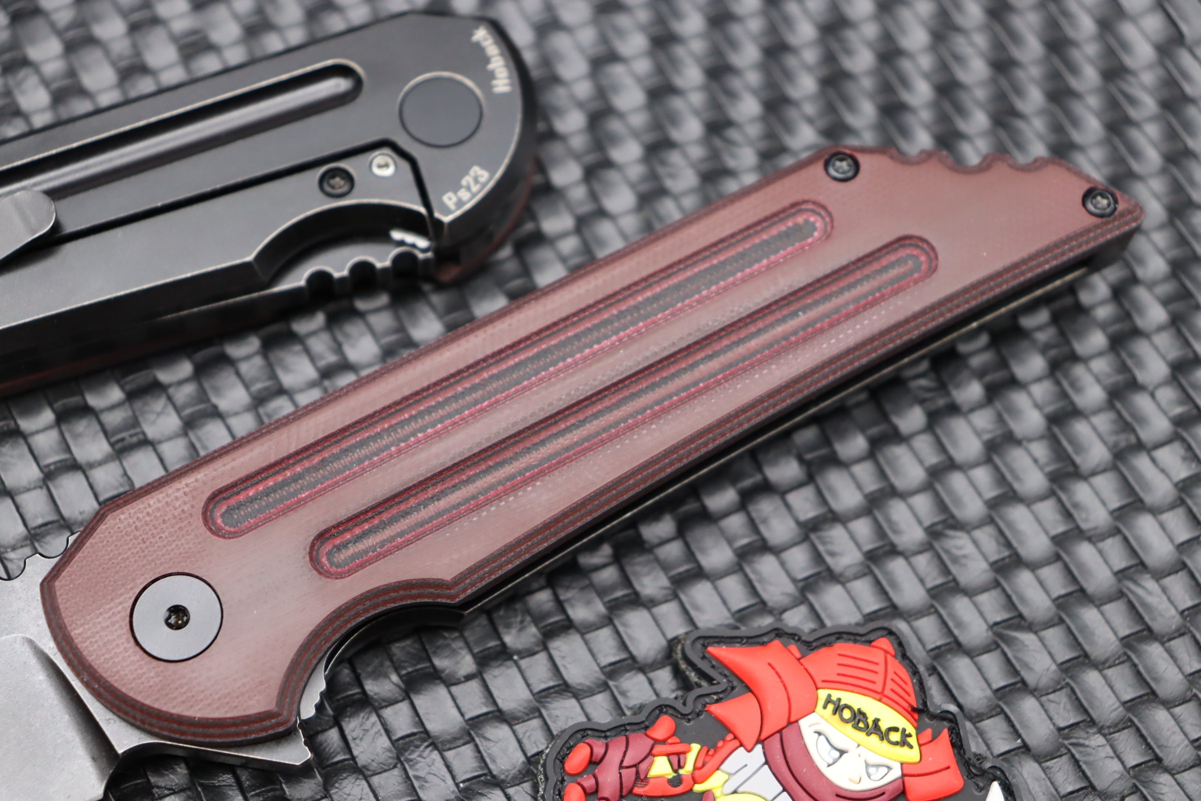 Jake Hoback Knives Kwaiback MK6 Red SureTouch w/ Fullers & DLC M390