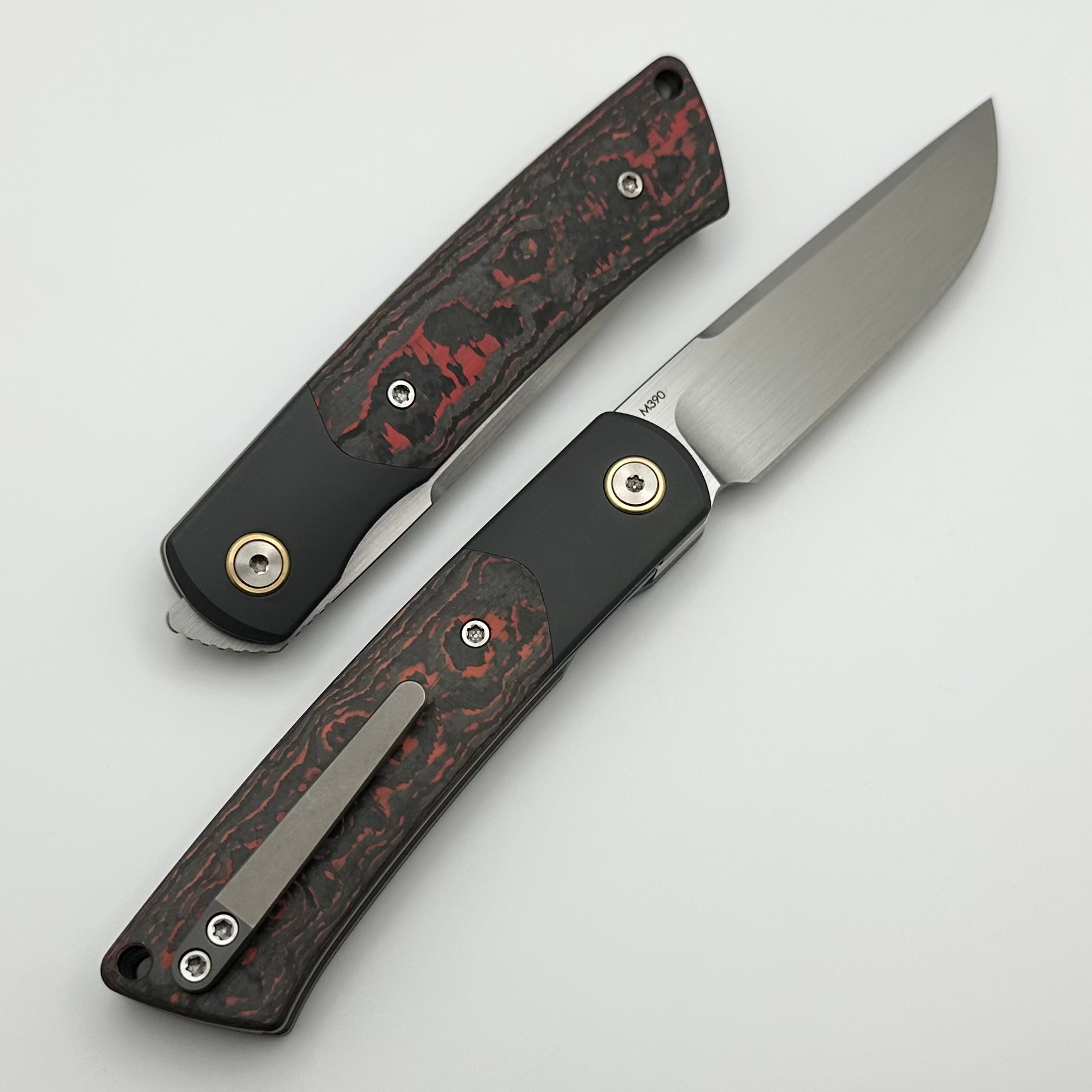 Reate Knives Tribute w/ Zirconium Bolsters & Lava Flow Fat Carbon w/ Hand Satin M390