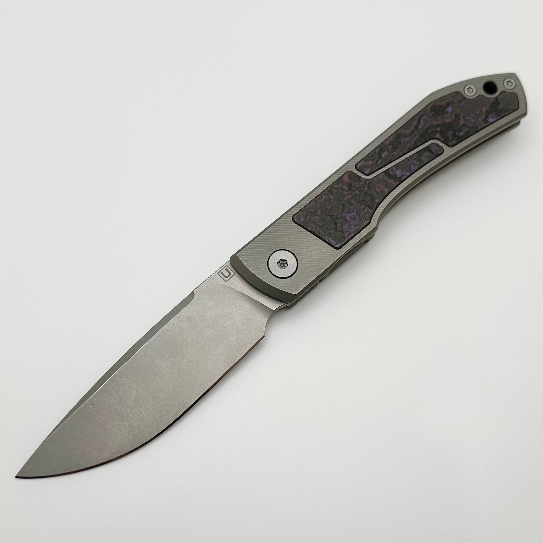 Uldanov Custom Knives Sierra w/ Milled Titanium/Purple Haze Carbon Fiber Inlays & MagnaCut Front Flipper #75