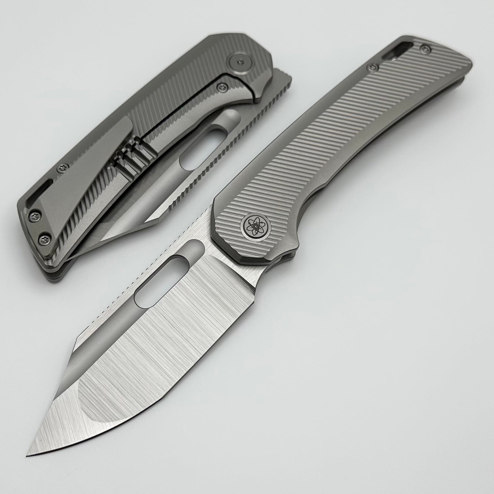 EMP EDC Relative Bowie Milled Bead Blast Titanium Handles & Belt Satin MagnaCut