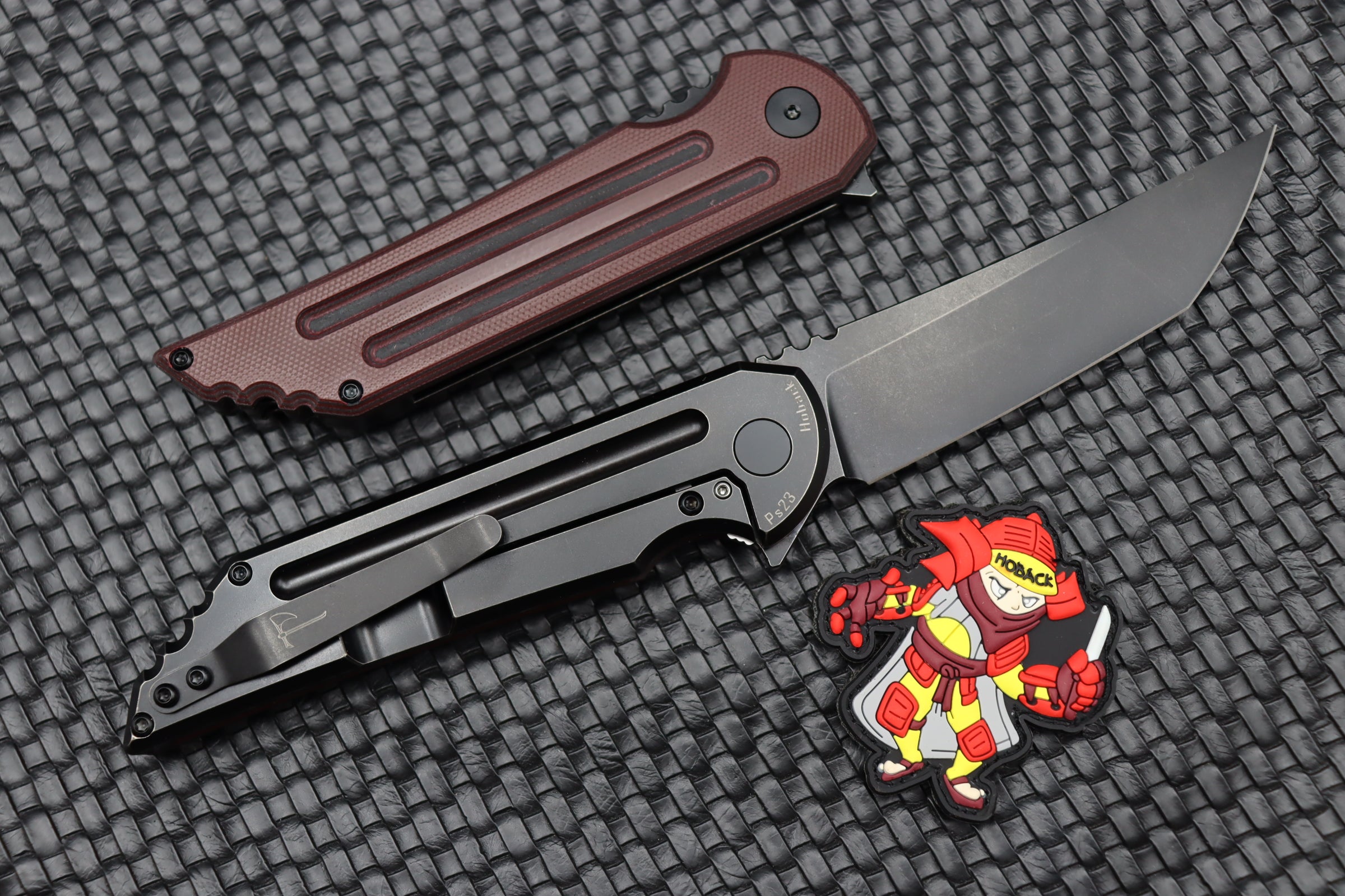 Jake Hoback Knives Kwaiback MK6 Red SureTouch w/ Fullers & DLC M390