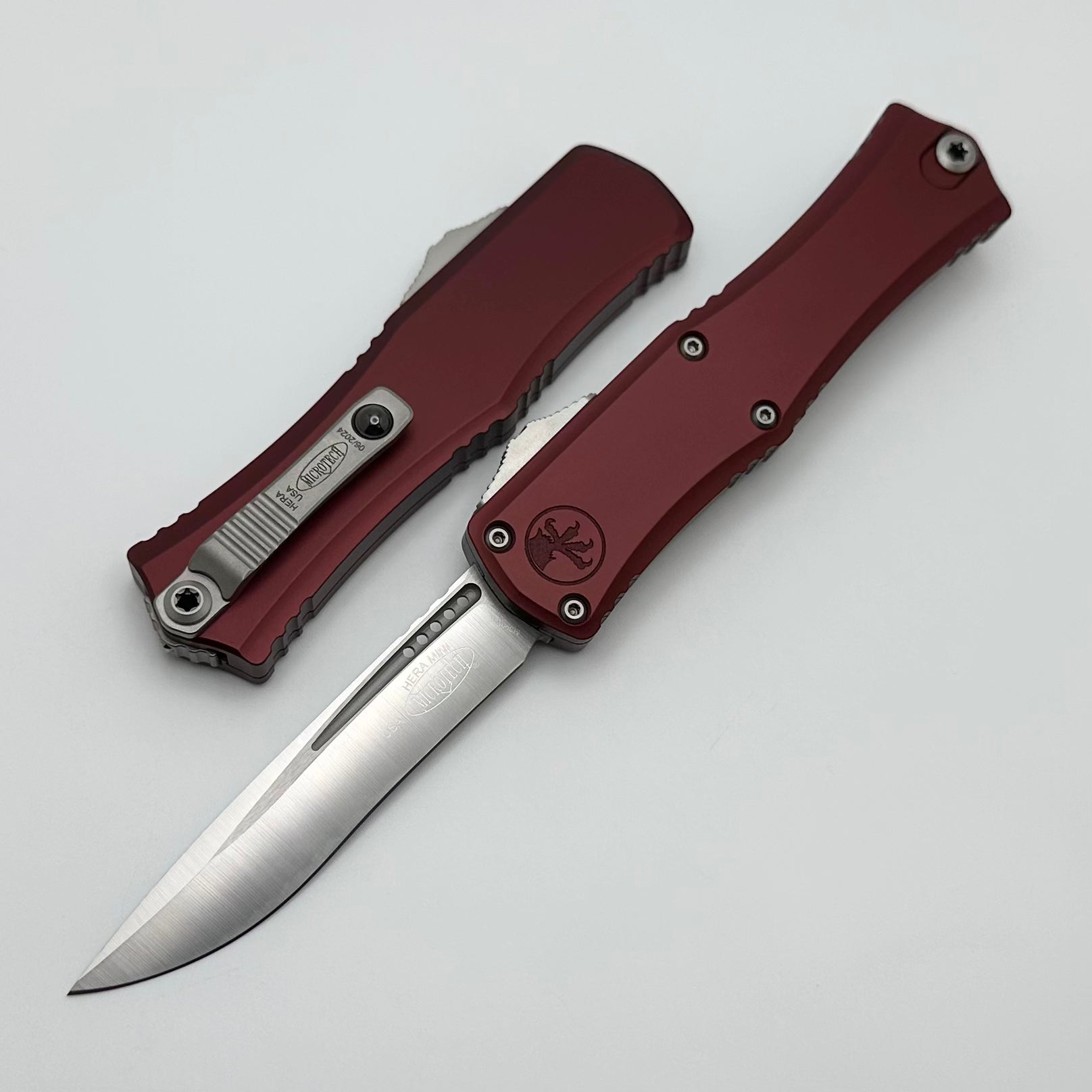 Microtech Knives Mini Hera Satin Recurve M390MK w/ Merlot Handle 1705M-4MR