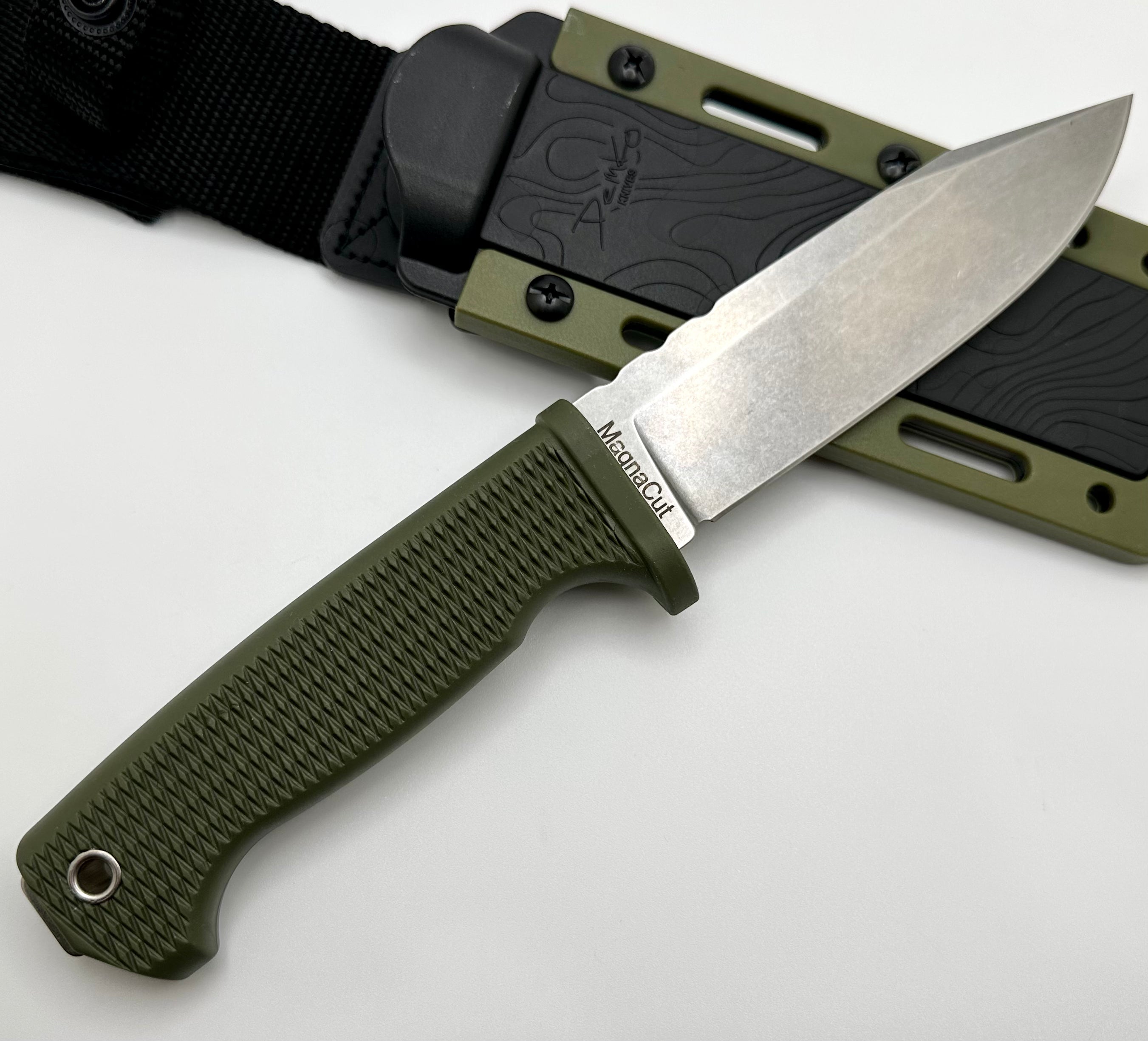 Demko FreeReign Clip Point MagnaCut & OD Green Rubberized Handle