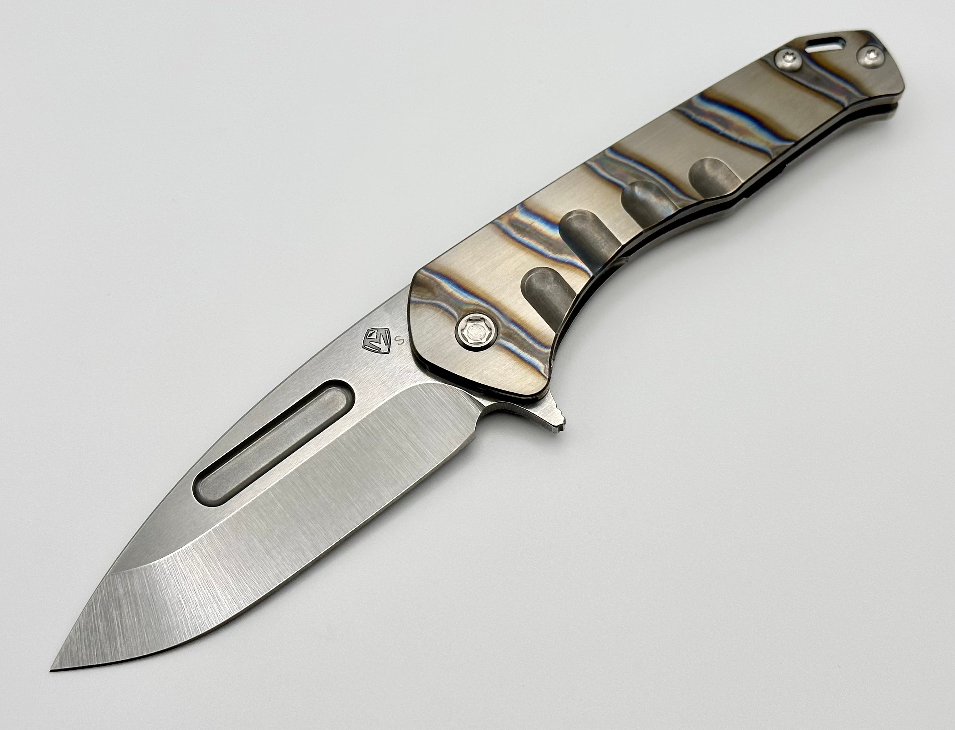 Medford Praetorian Slim Flipper S35VN Tumbled Drop Point & Faced/Flamed Handles w/ Flamed Clip