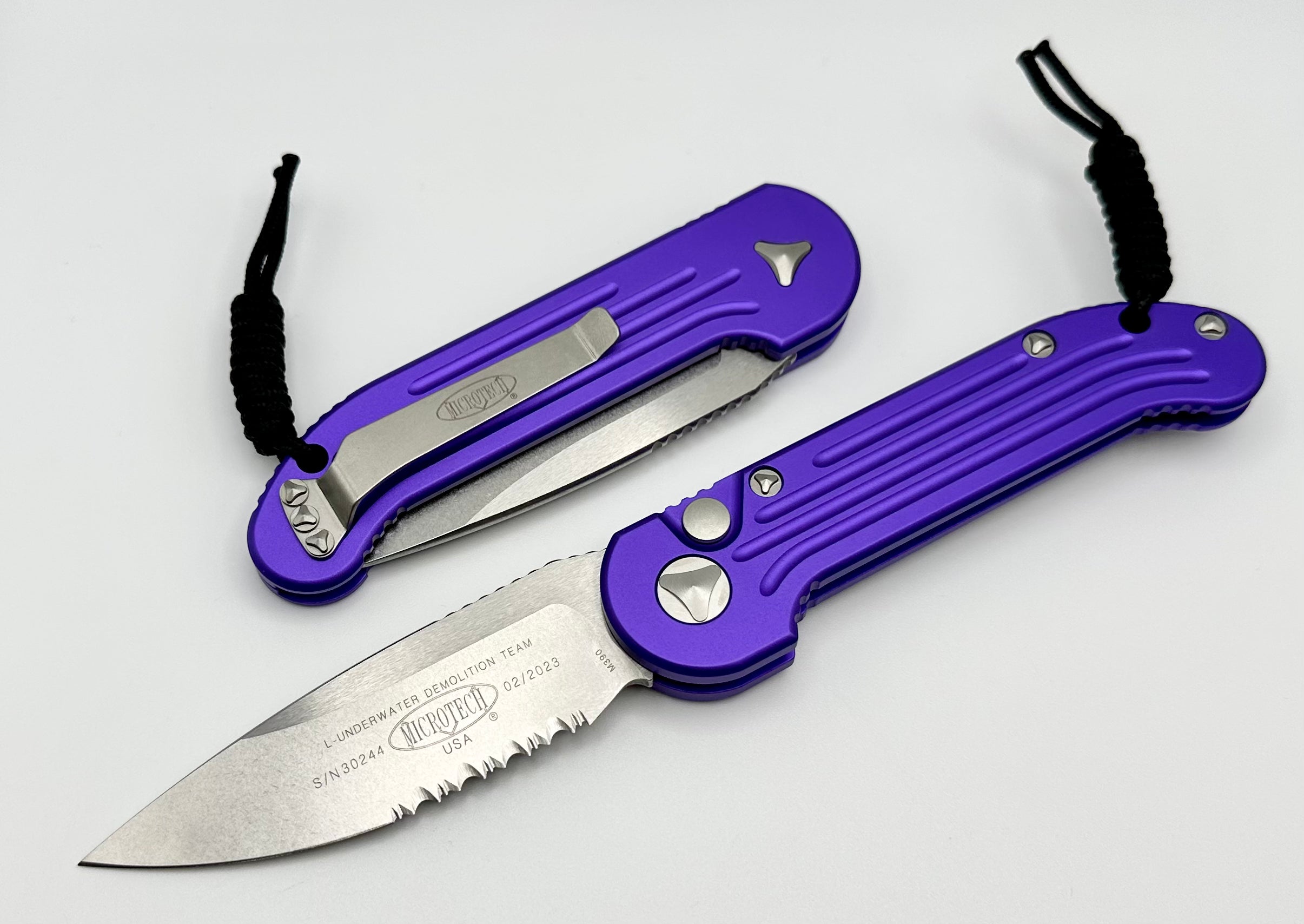 Microtech LUDT Stonewash Partial Serrated & Purple 135-11PU