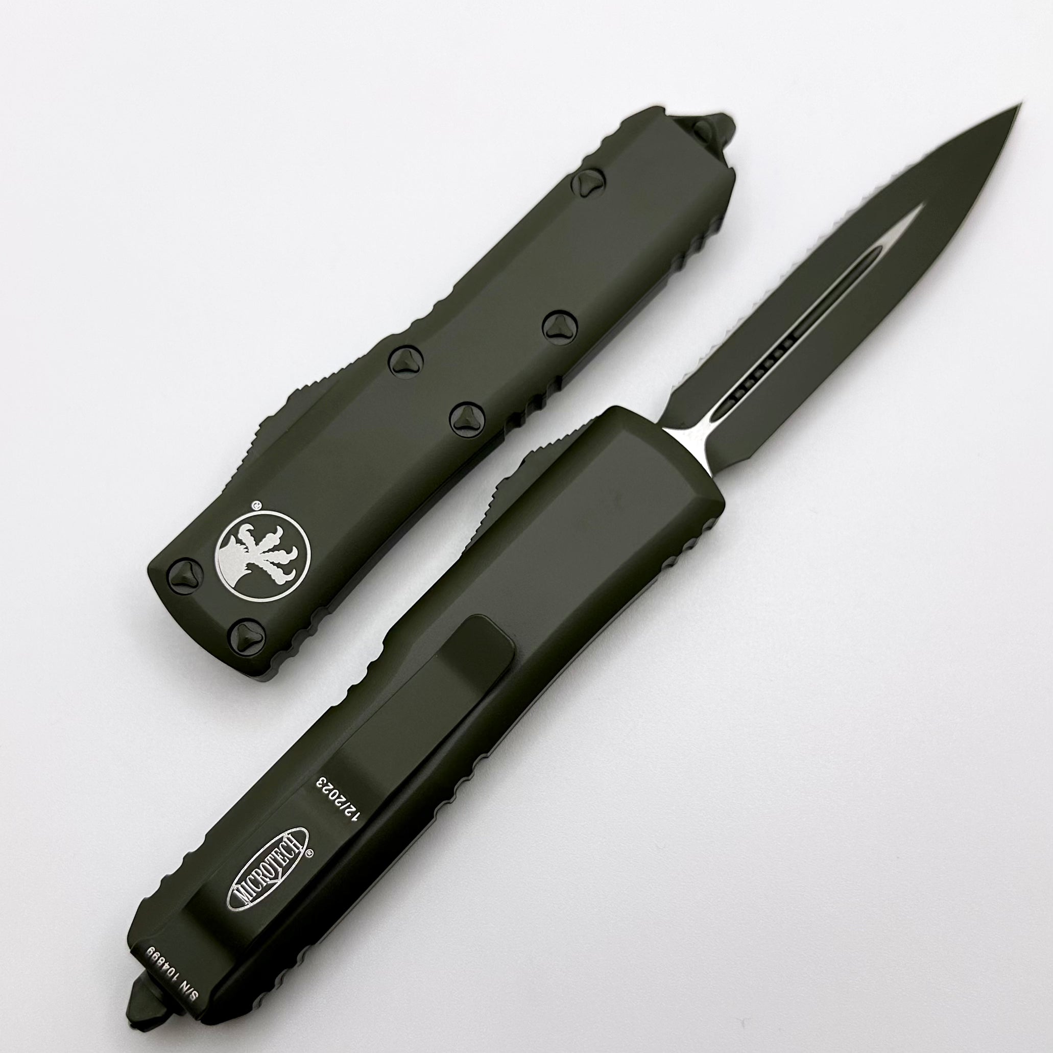 Microtech UTX-85 Double Edge Full Serrated Cerakote OD Green Standard 232-3COD