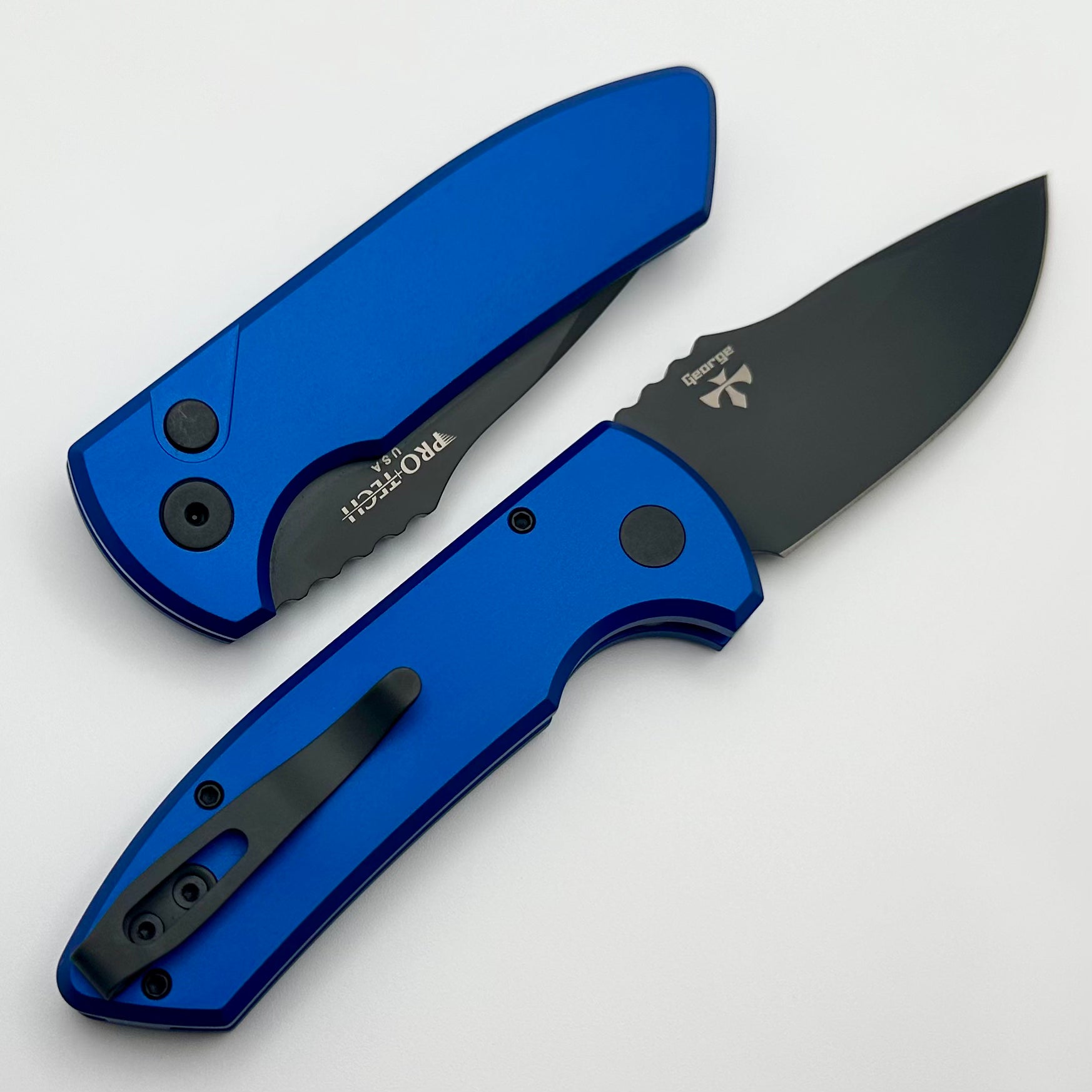 Pro-Tech SBR Short Bladed Rockeye Smooth Aluminum Blue Handle & Black S35 Blade LG403-Blue