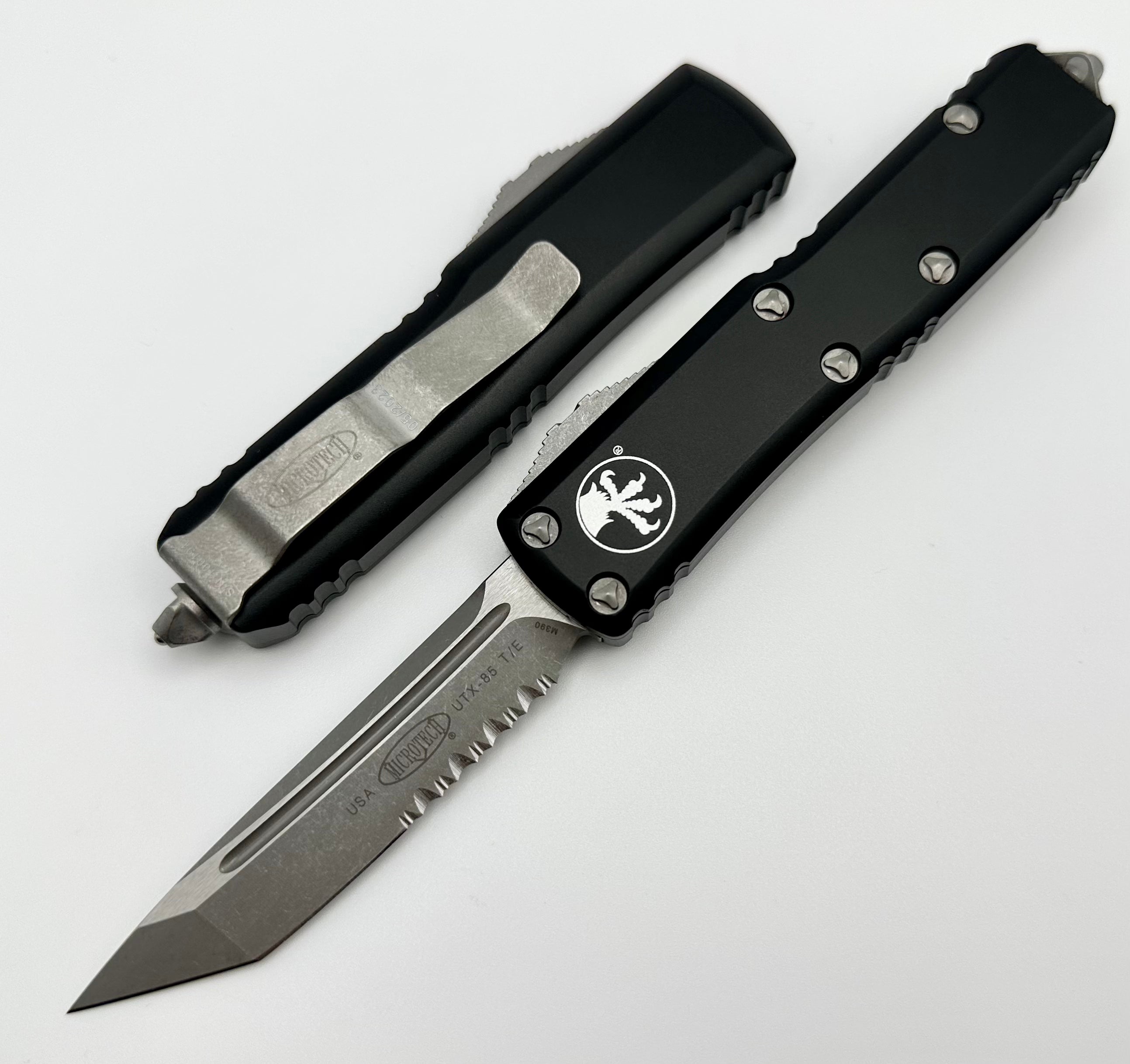 Microtech UTX-85 Tanto T/E Apocalyptic Partial Serrated & Black 233-11AP