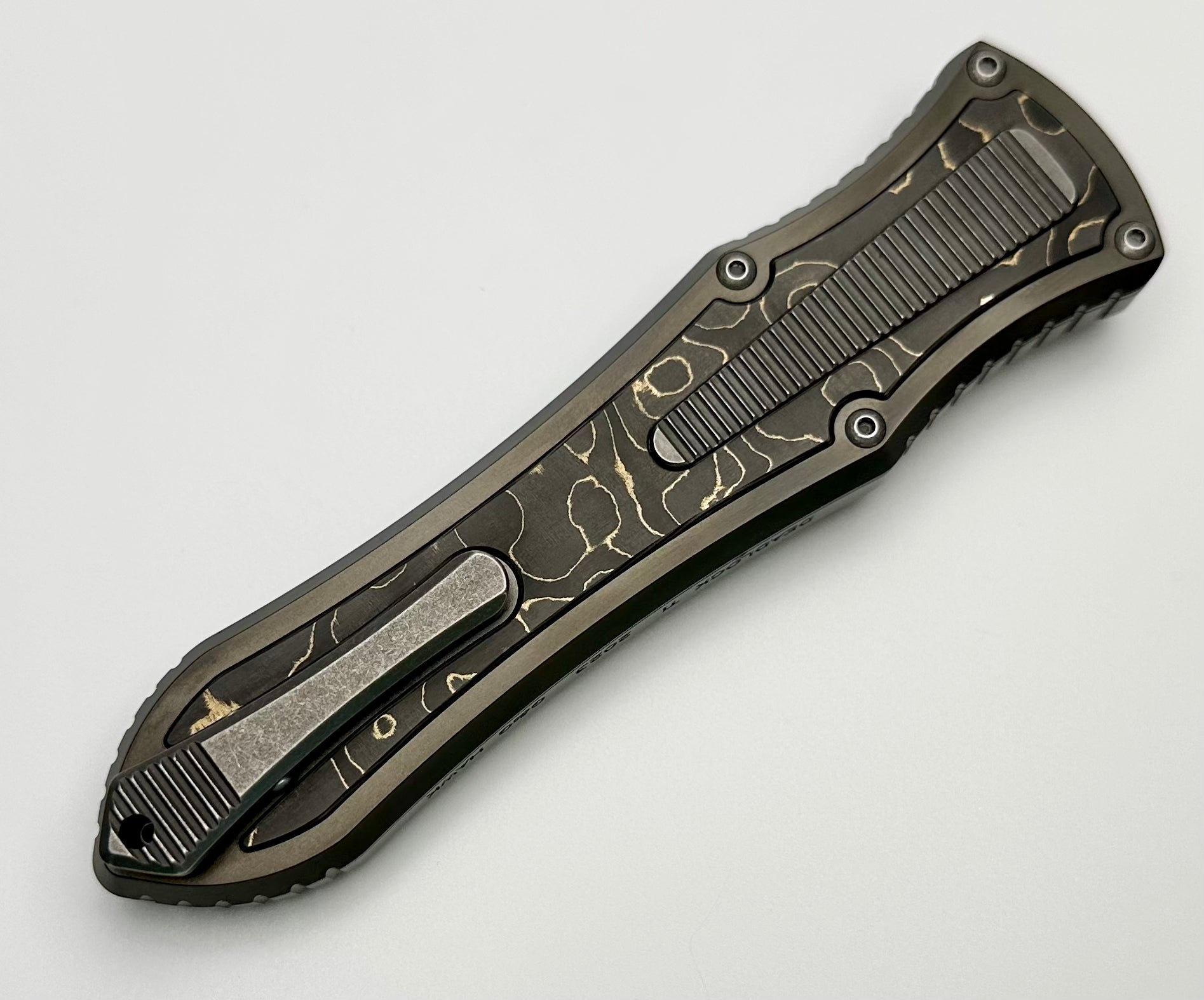 Hawk Designs Model C Titanium DLC Deadlock w/ Gold/Bronze Fat Carbon & Stonewash 20CV