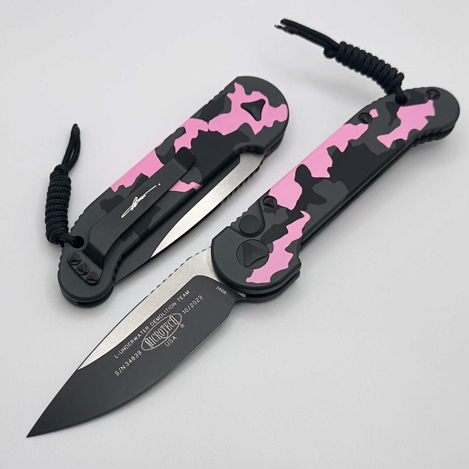 Microtech L.U.D.T Smooth Pink Camo Handle & Two Tone Black 135S-1PKCS