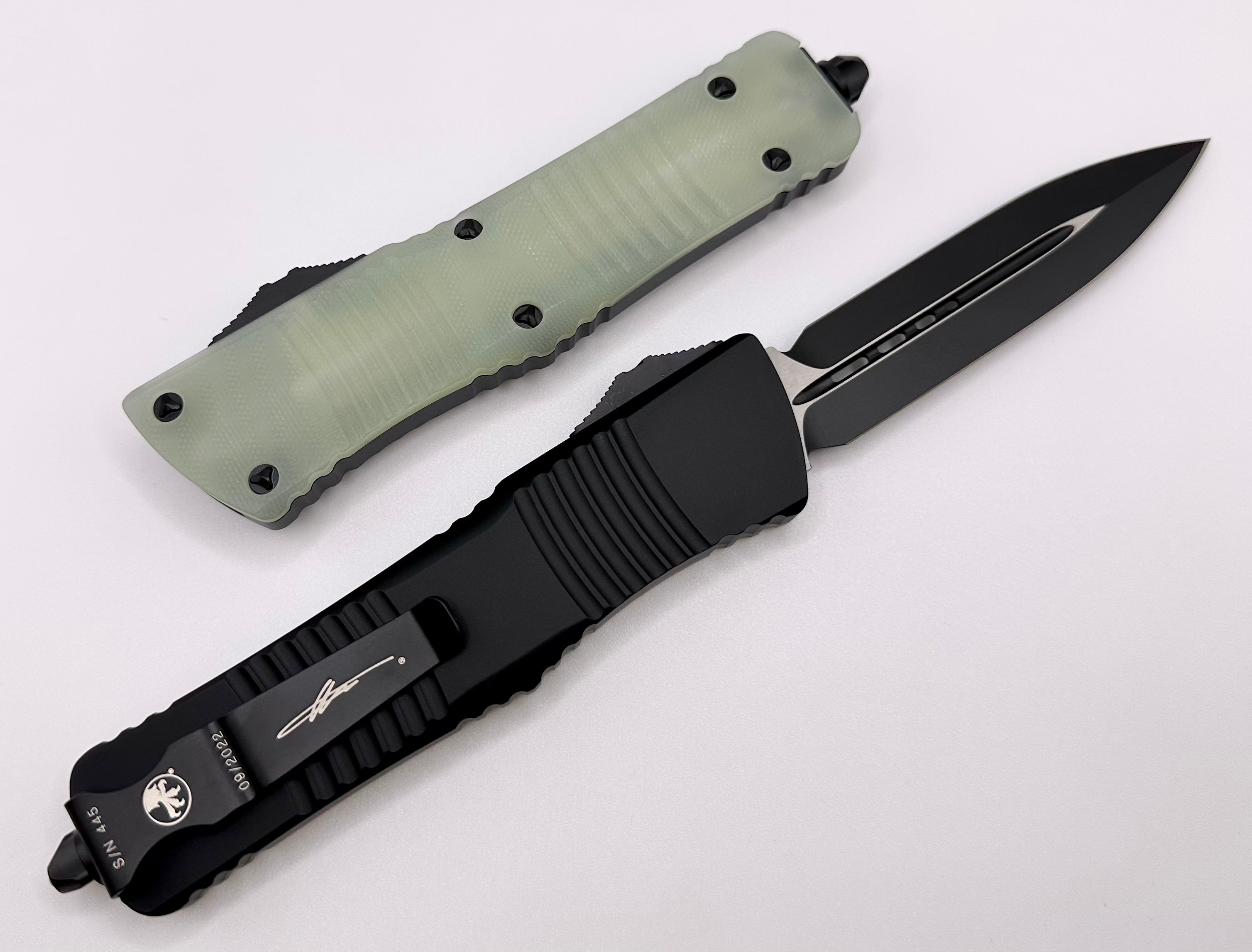 Microtech Combat Troodon D/E Black Standard GT Jade Green Signature Series 142-1GTJGS