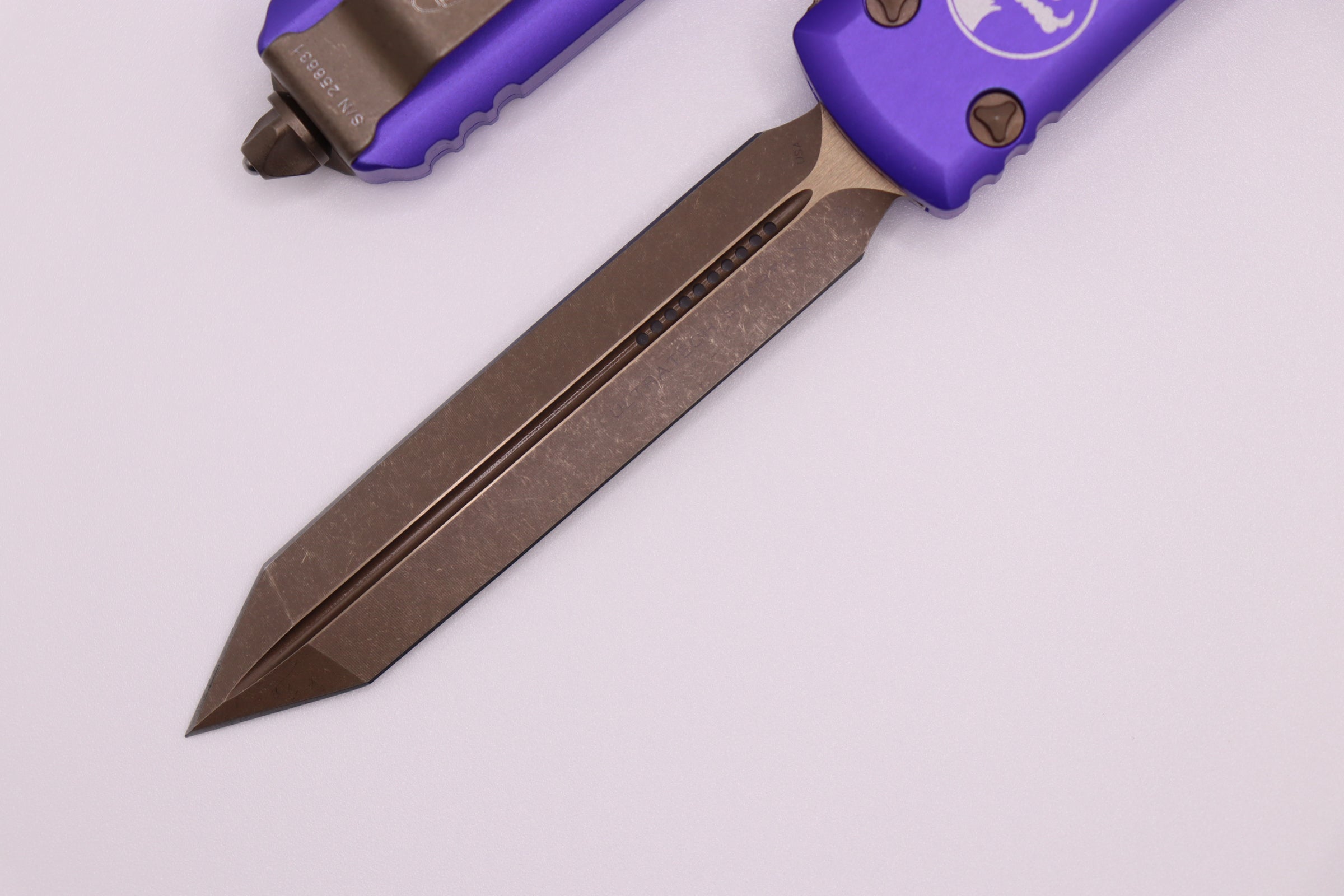 Microtech Ultratech Spartan w/ Bronzed Apocalyptic Standard & Purple 223-13APPU