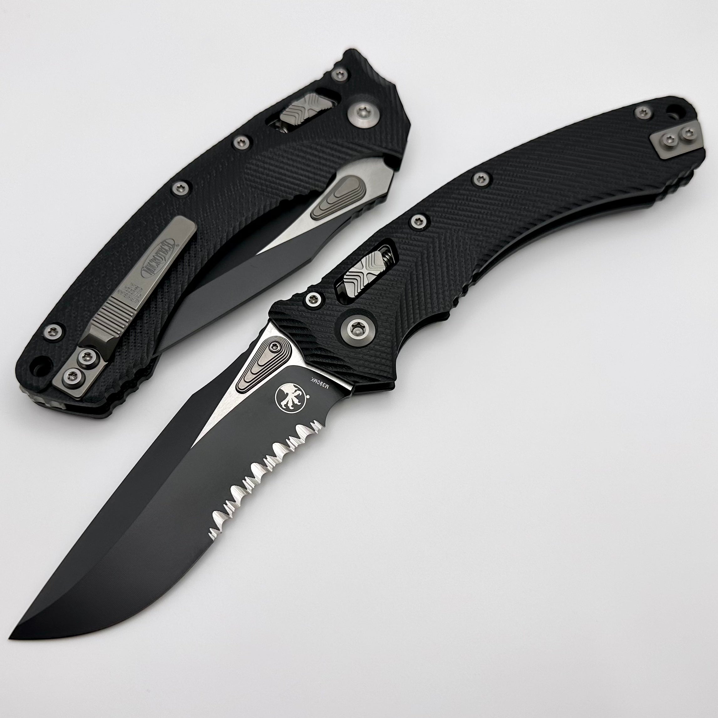 Microtech Amphibian RAM LOK Black Fluted G-10 & Black Partial Serrated M390MK 137RL-2FLGTBK