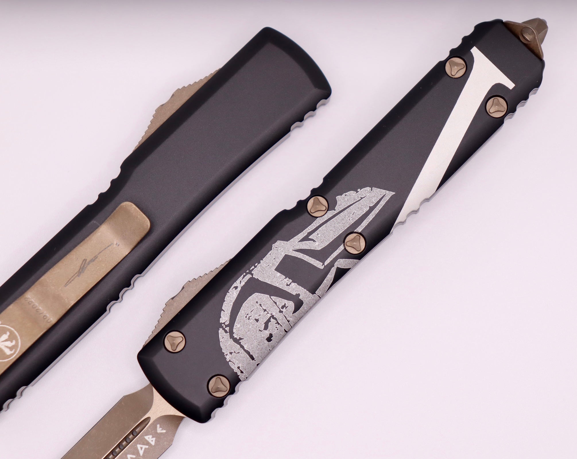 Microtech Ultratech Molon Labe Double Edge Bronze Apocalyptic & Black/Bronze Signature Series 122-13MLS