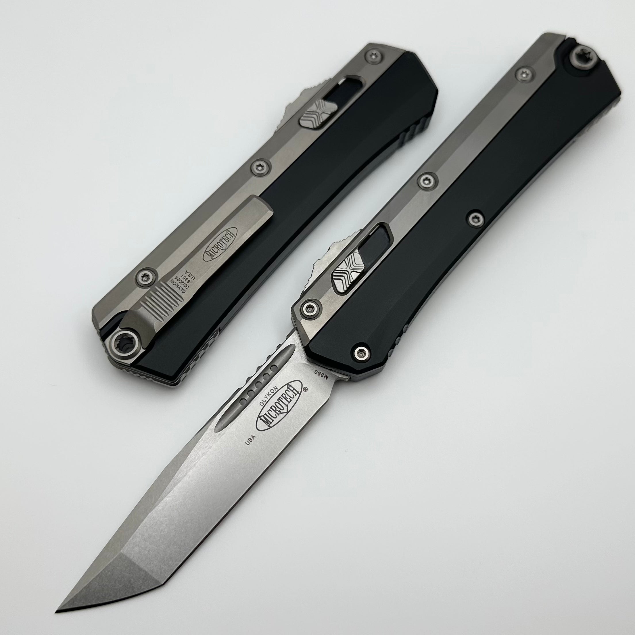 Microtech Glykon Stonewash Standard Tanto w/ Bead Blast Overlay 185-10