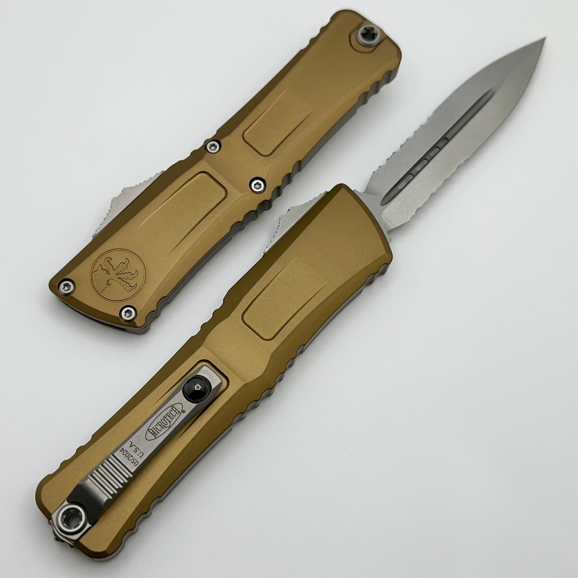 Microtech Knives Combat Troodon Gen III Stonewash D/E Partial Serrated w/ Tan Handle 1142-11TA