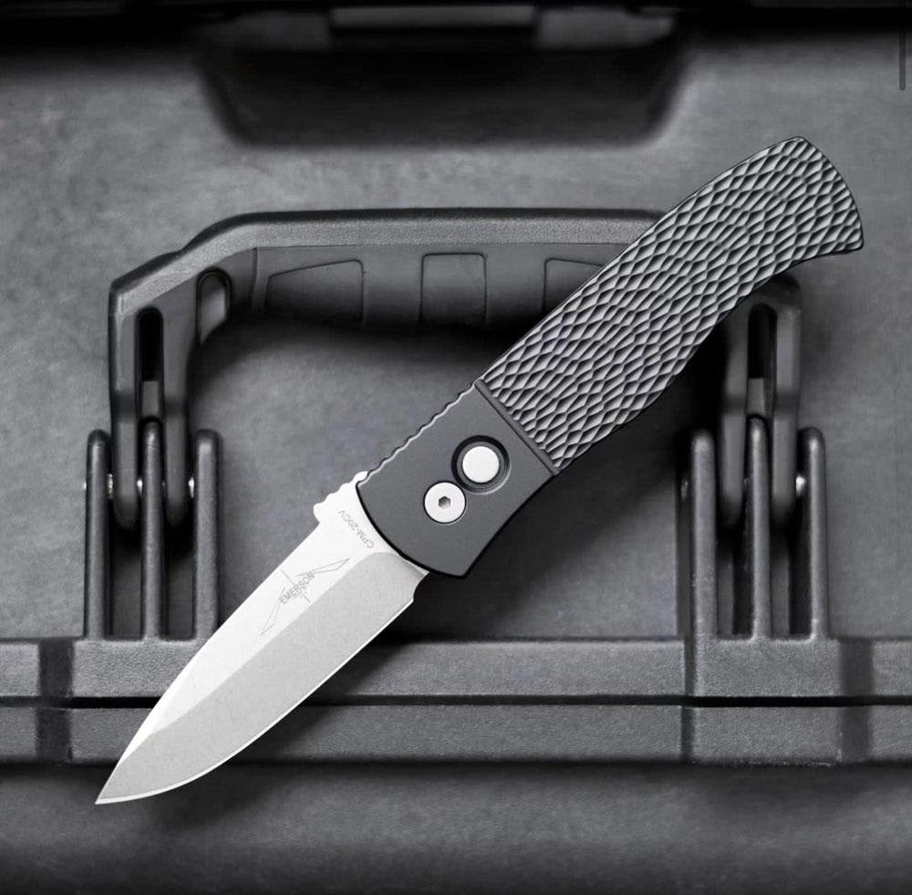 Pro-Tech Emerson CQC7 Auto Textured Black Handle w/ Stonewash 20CV E7A05-20CV